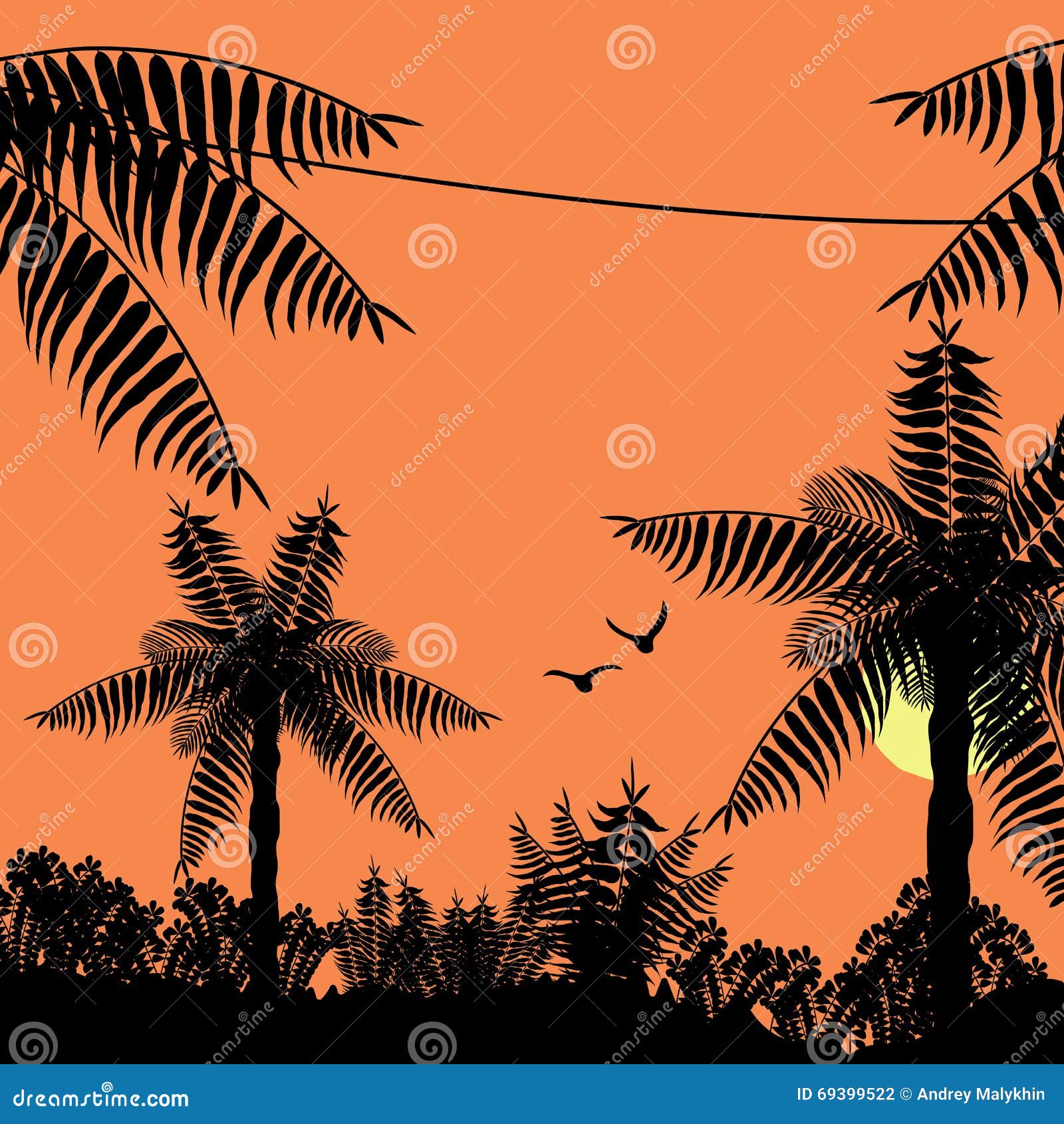 Sunset in the Tropical Jungle Stock Vector - Illustration of caribbean ...