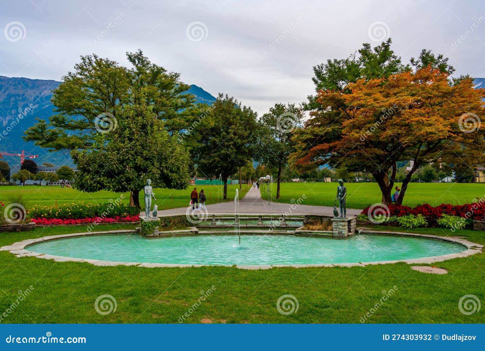 Sunset View of Hoehematte Park Park at Interlaken, Switzerland Stock