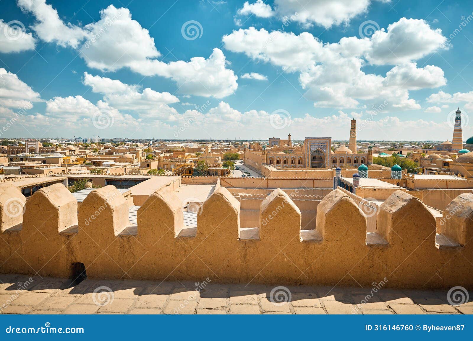 madrasah and kalta minor minaret in ancient city at khiva in uzbekistan