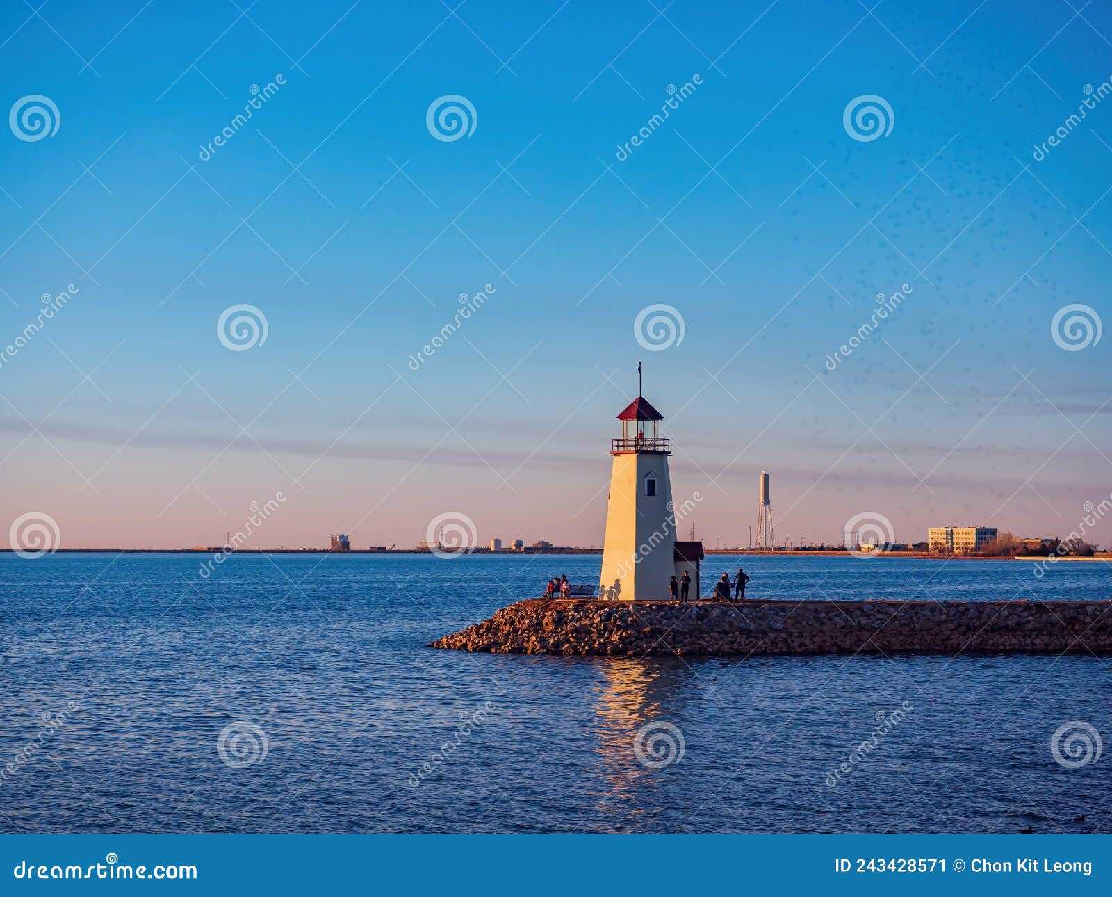 Sunset View of the Lighthouse of Lake Hefner Stock Image Image of
