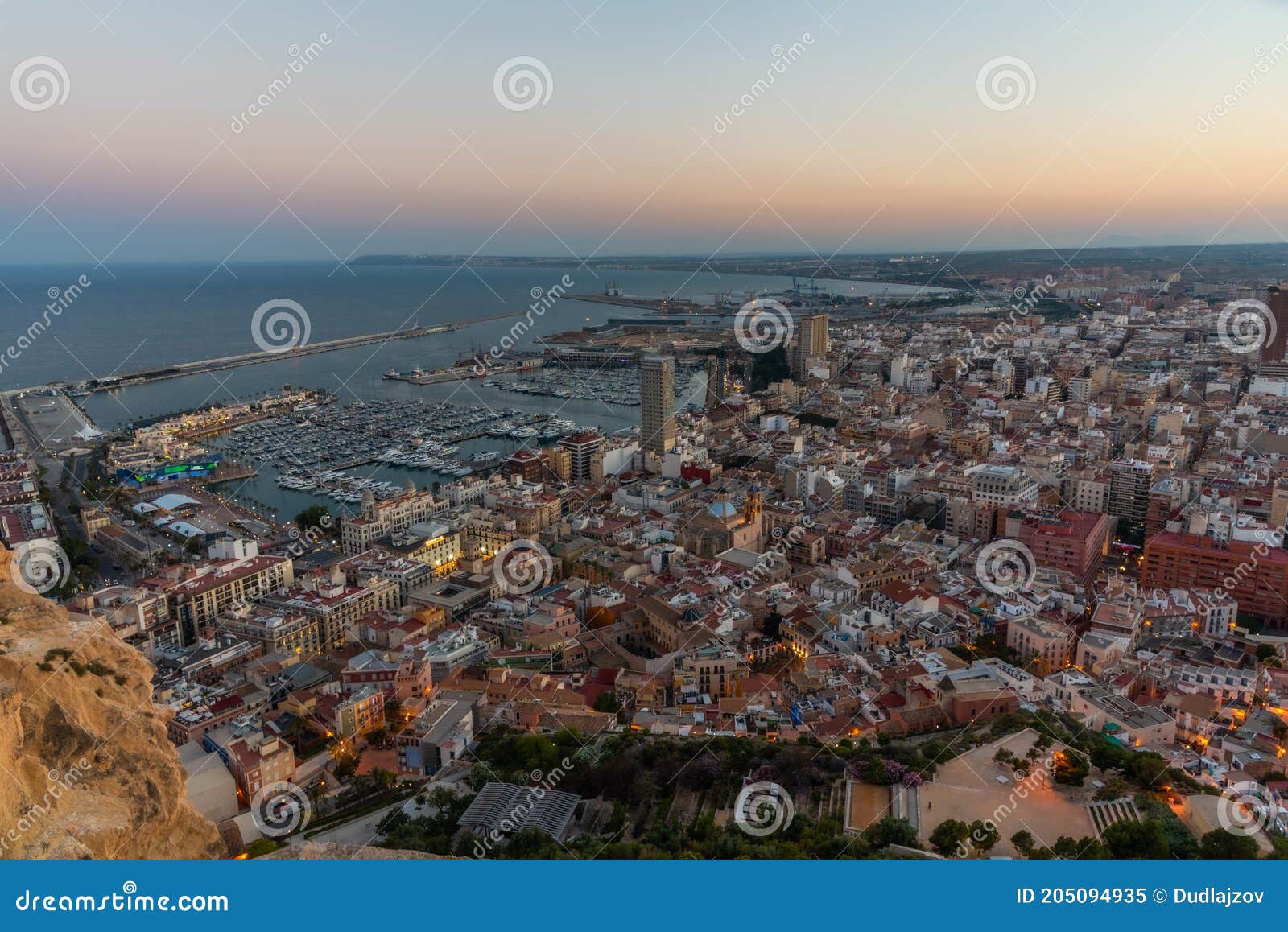 Sunset View of Spanish City and Port Alicante Stock Image - Image of ...