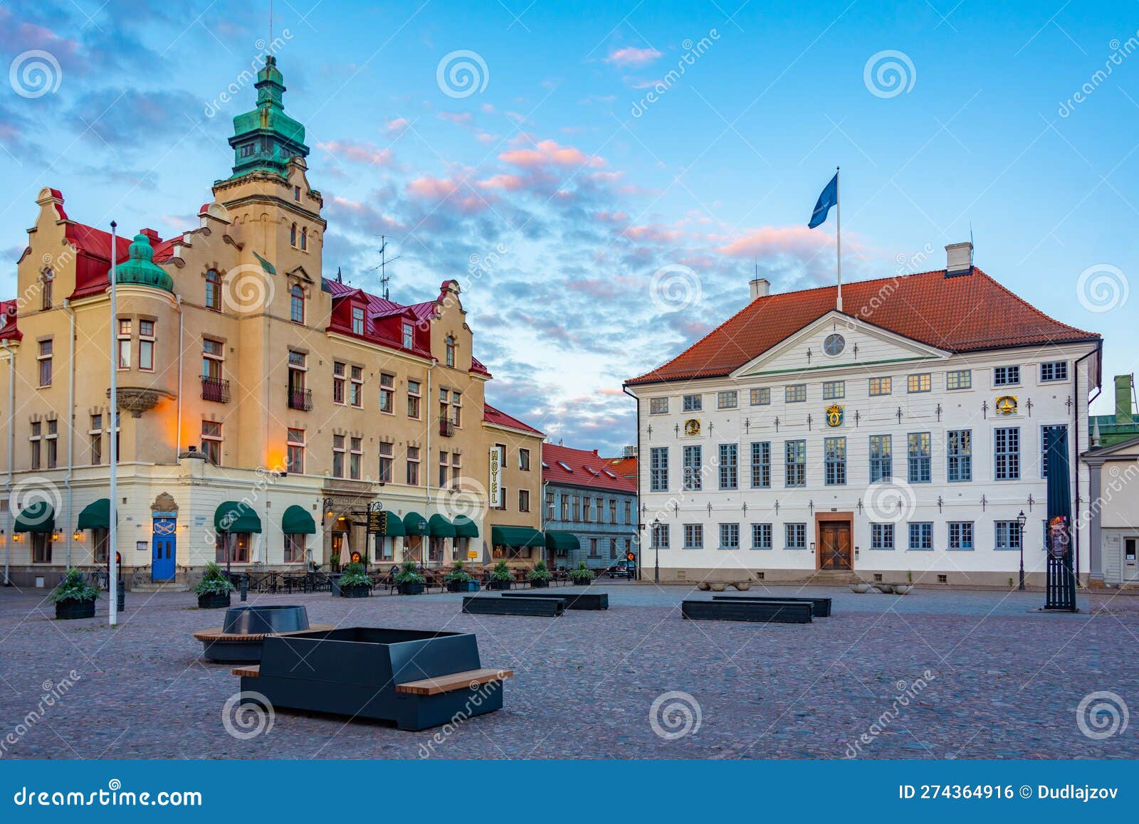 Sunset View of Town Hall at Square in Swedish Town Ka Stock