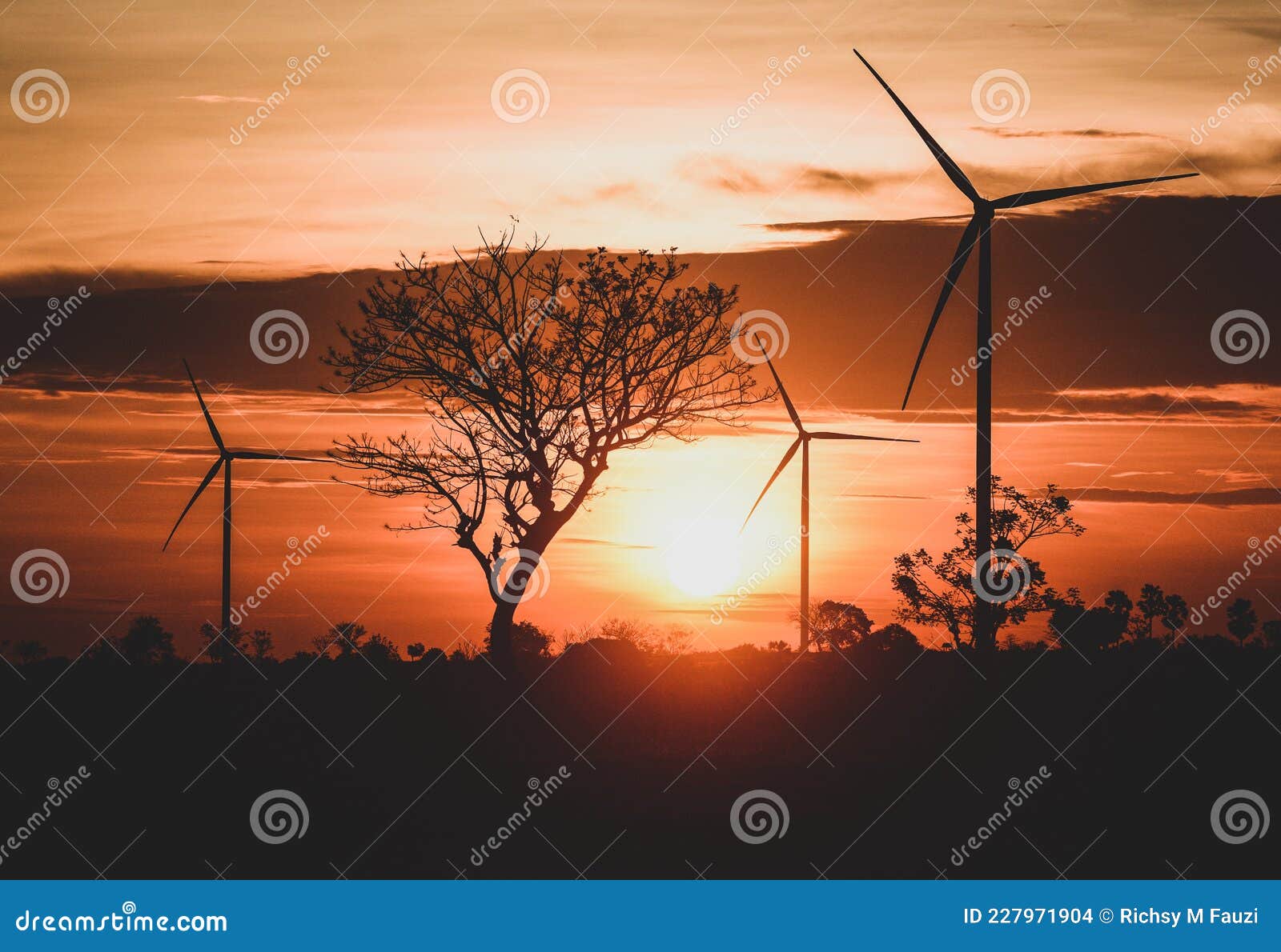 sunset view at wind turbin area, jeneponto, sulawesi, indonesia