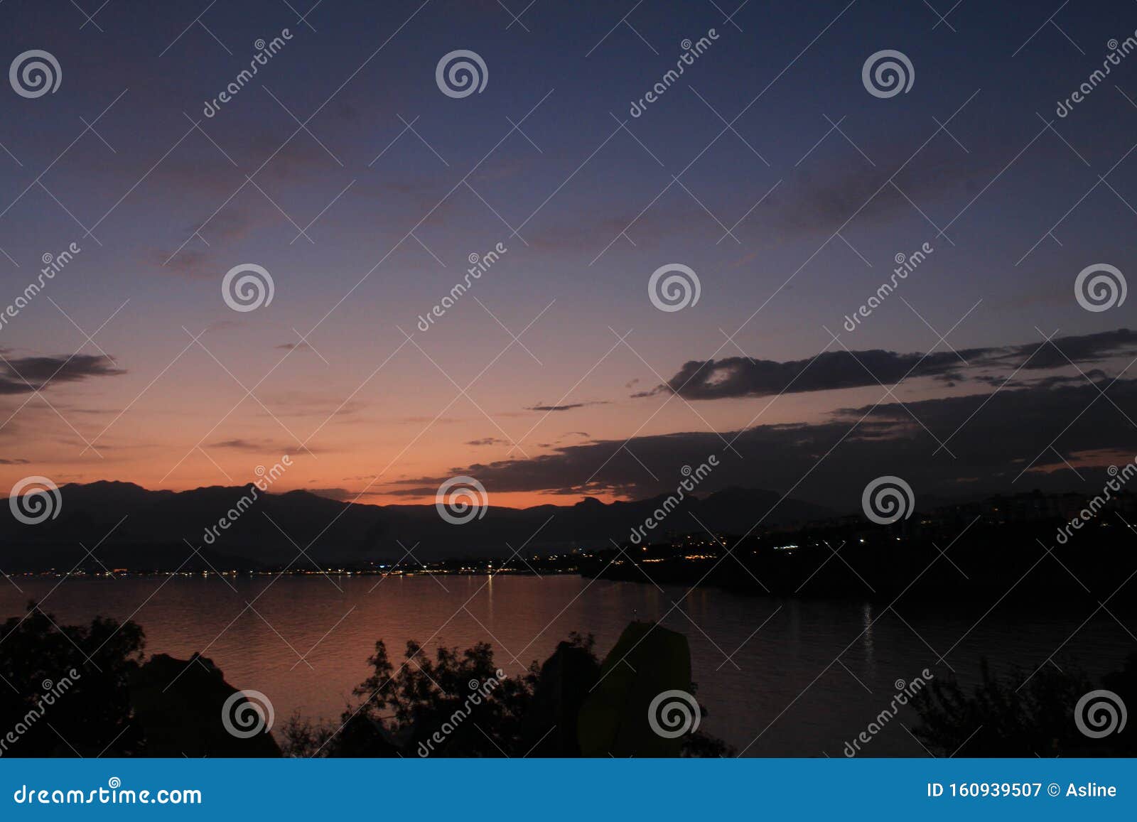 Sunset and Viewing of the City Lights in the Evening, Antalya, Turkey