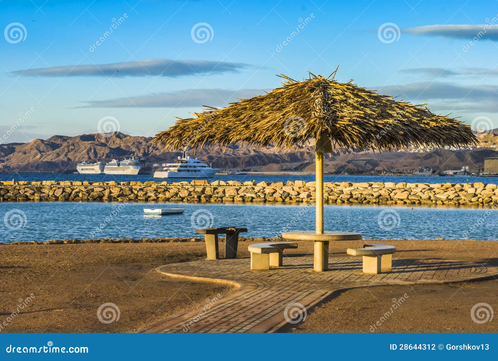 Sunshade on the Beach of Eilat, Israel Stock Photo Image of port