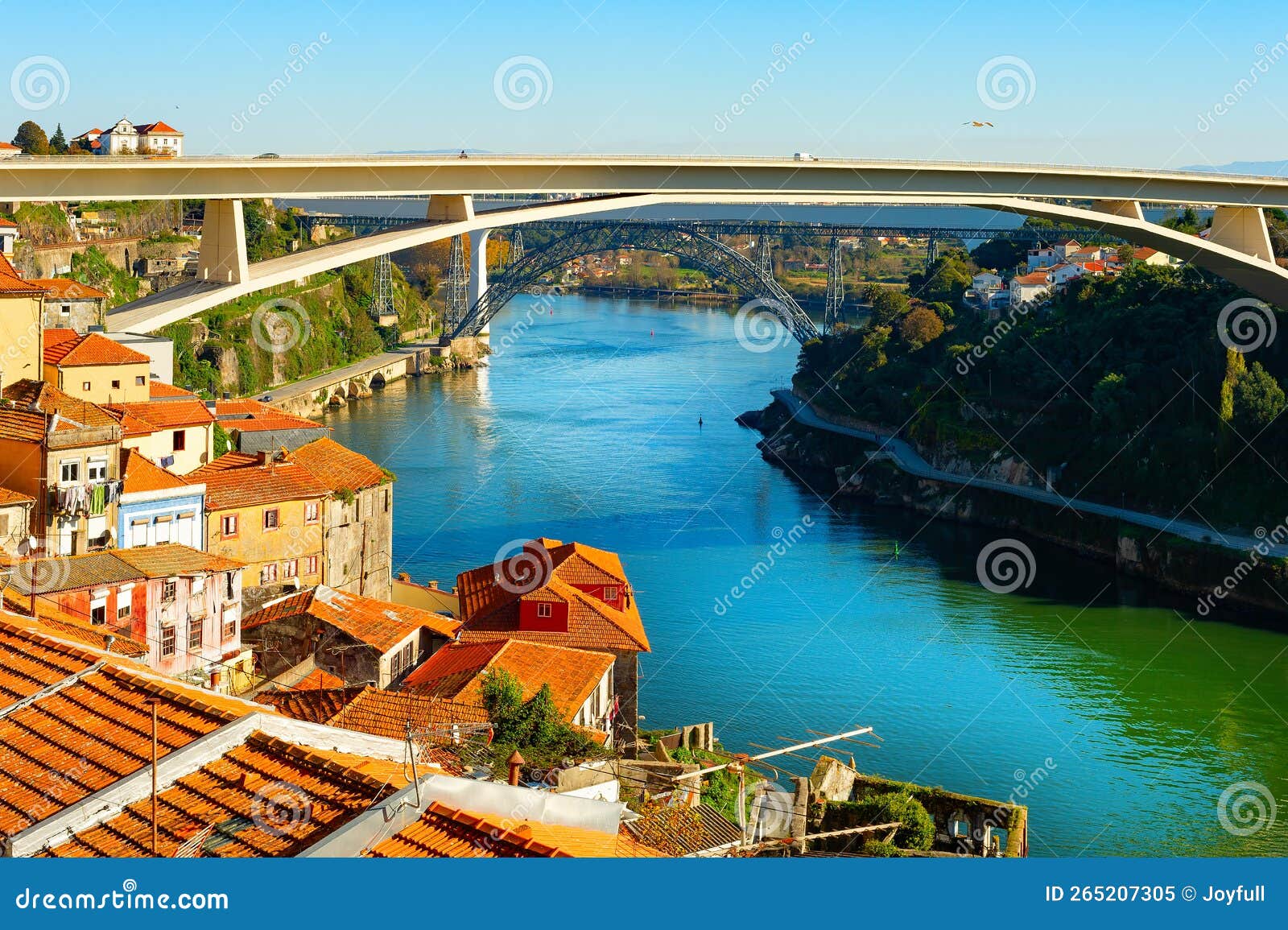 sunshine cityscape henrique bridge porto