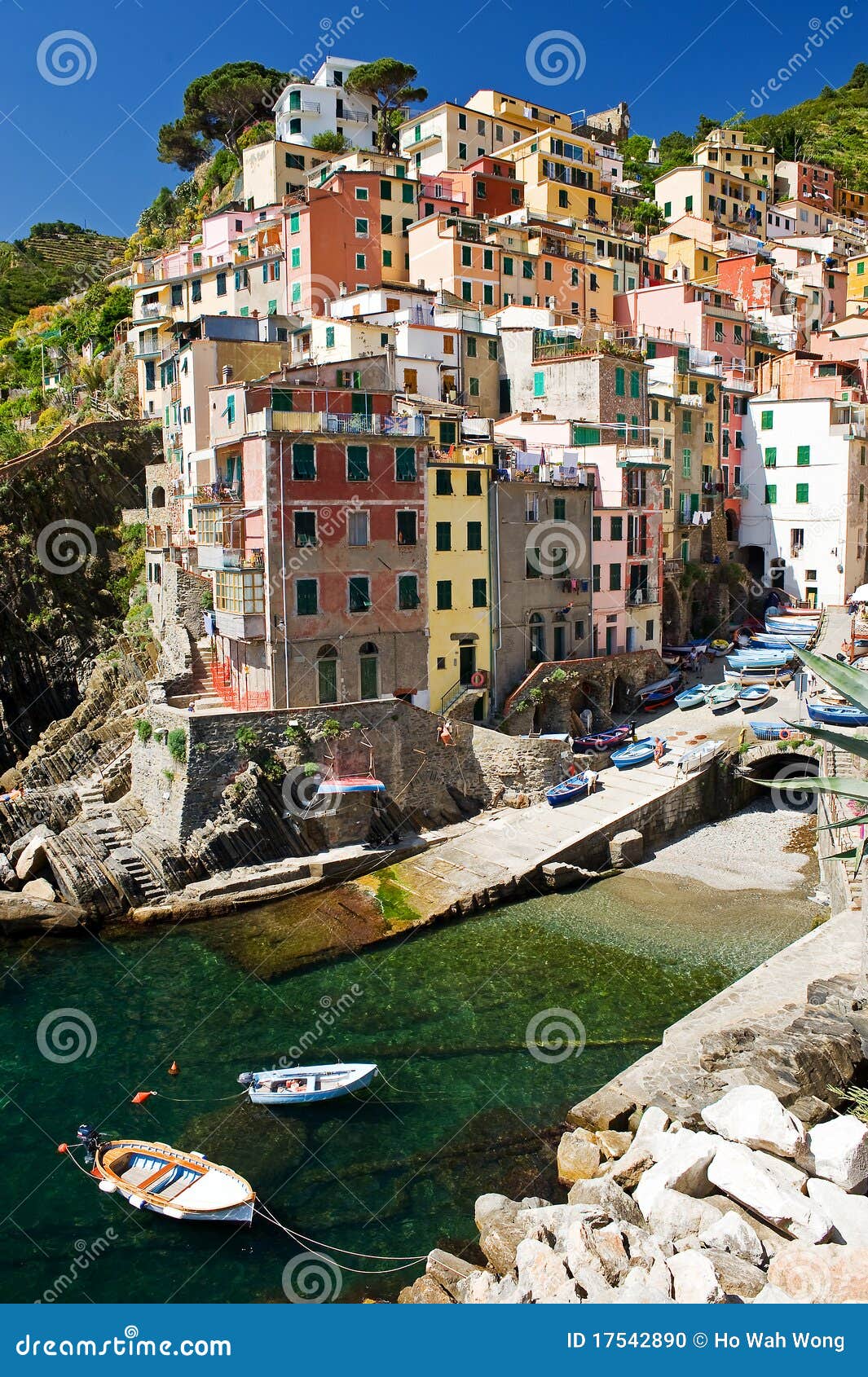 sunshine at the harbour side of riomaggiore