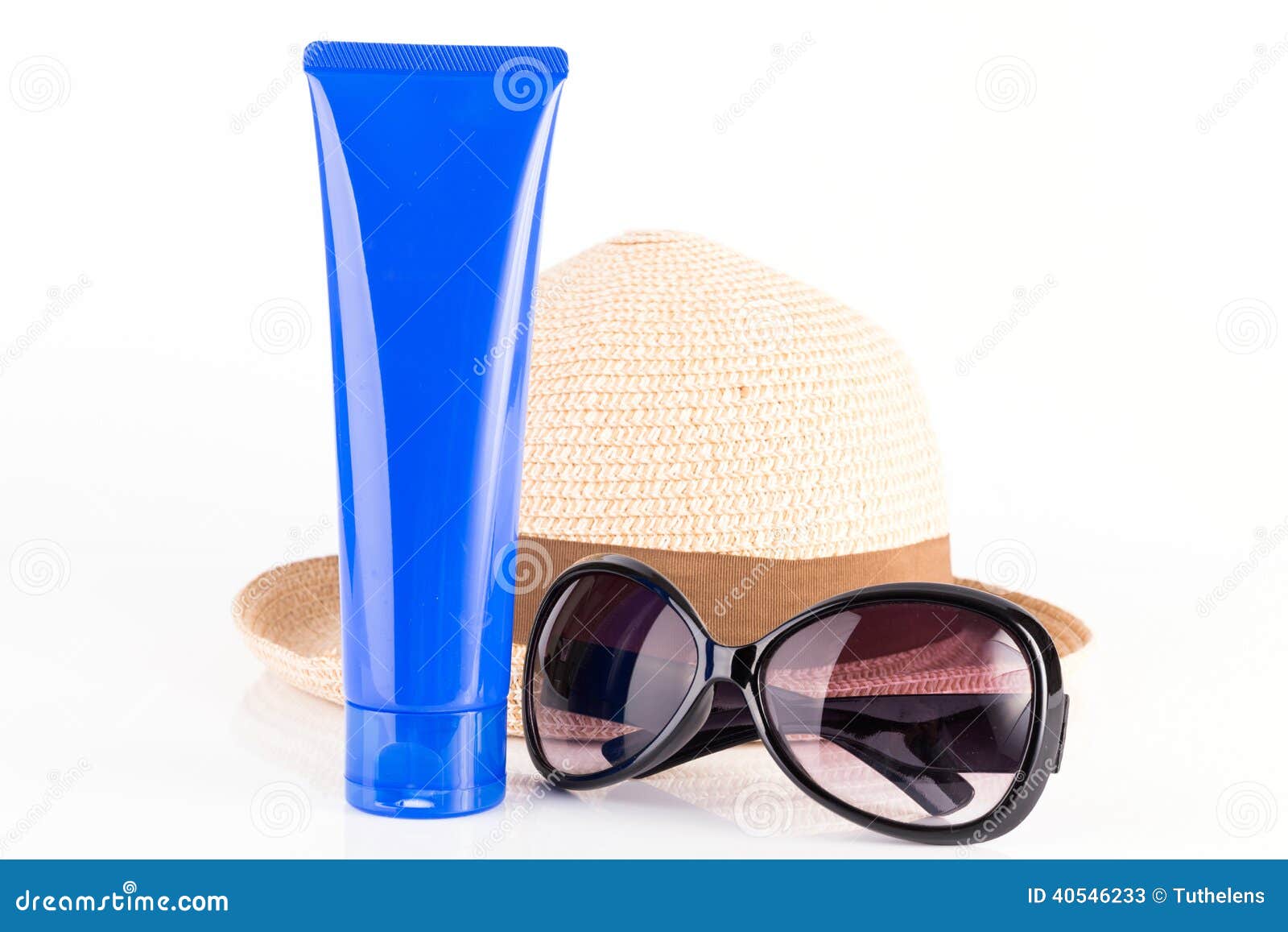 Suntan Cream, Sunglasses and Hat Stock Image Image of lotion, hygiene
