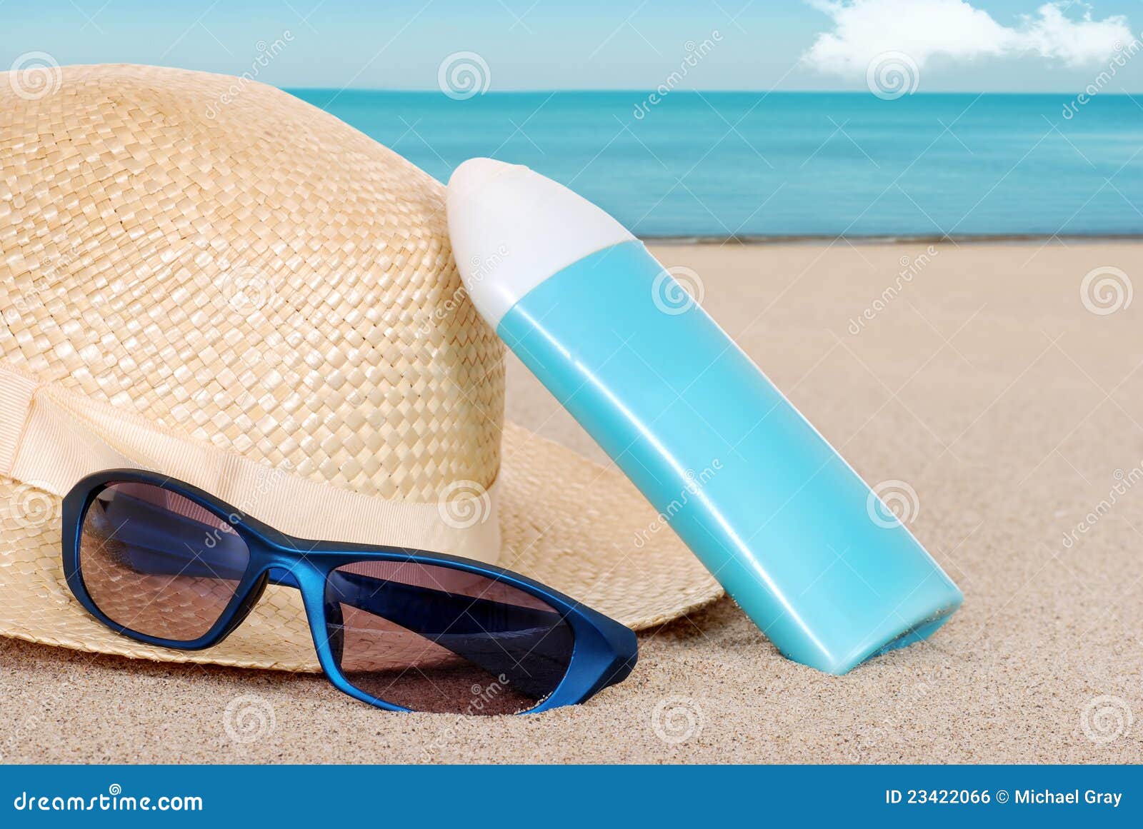 Suntan Lotion Hat Focus on Sun Glasses Stock Photo Image of life