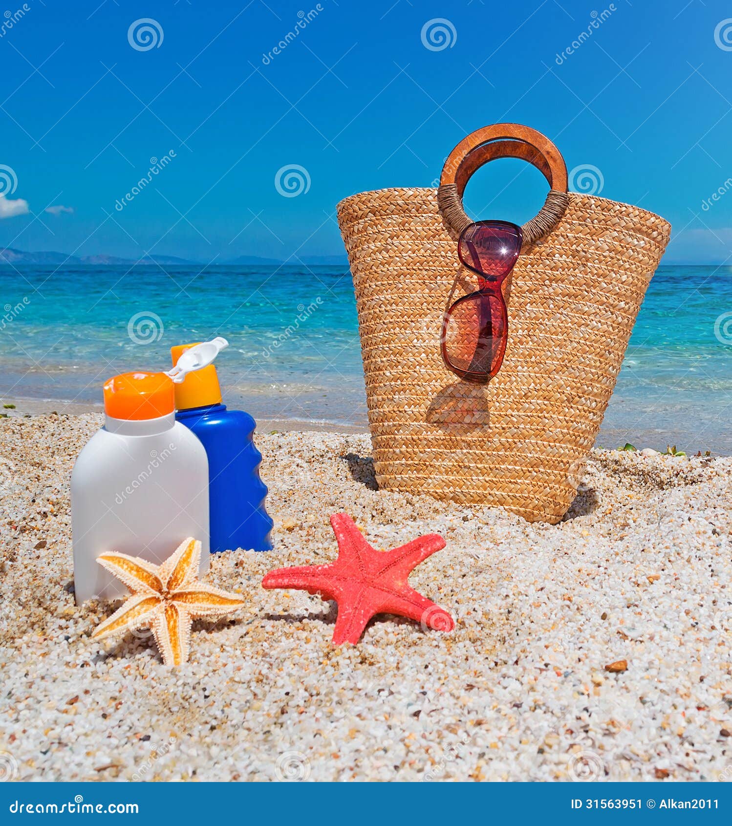 Suntan Lotion and Straw Bag Stock Image Image of summertime, warm
