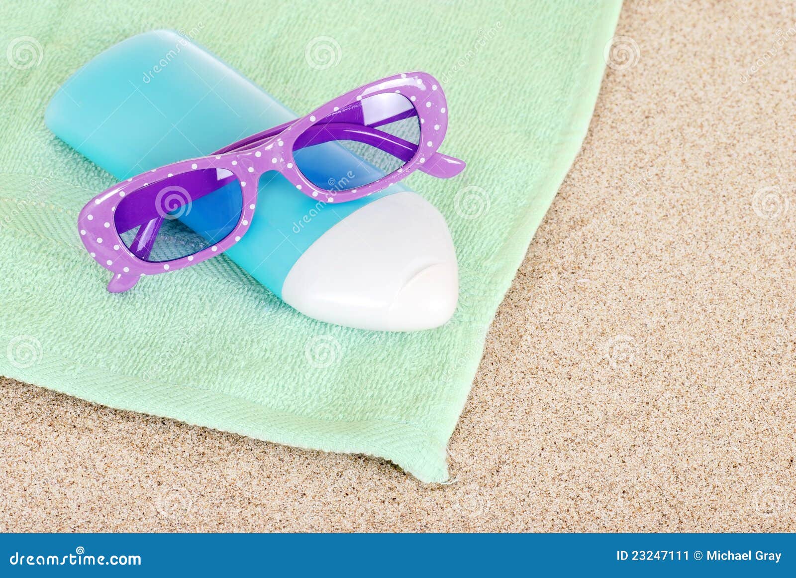 Suntan Lotion Sun Glasses and Beach Towel Stock Image Image of relax
