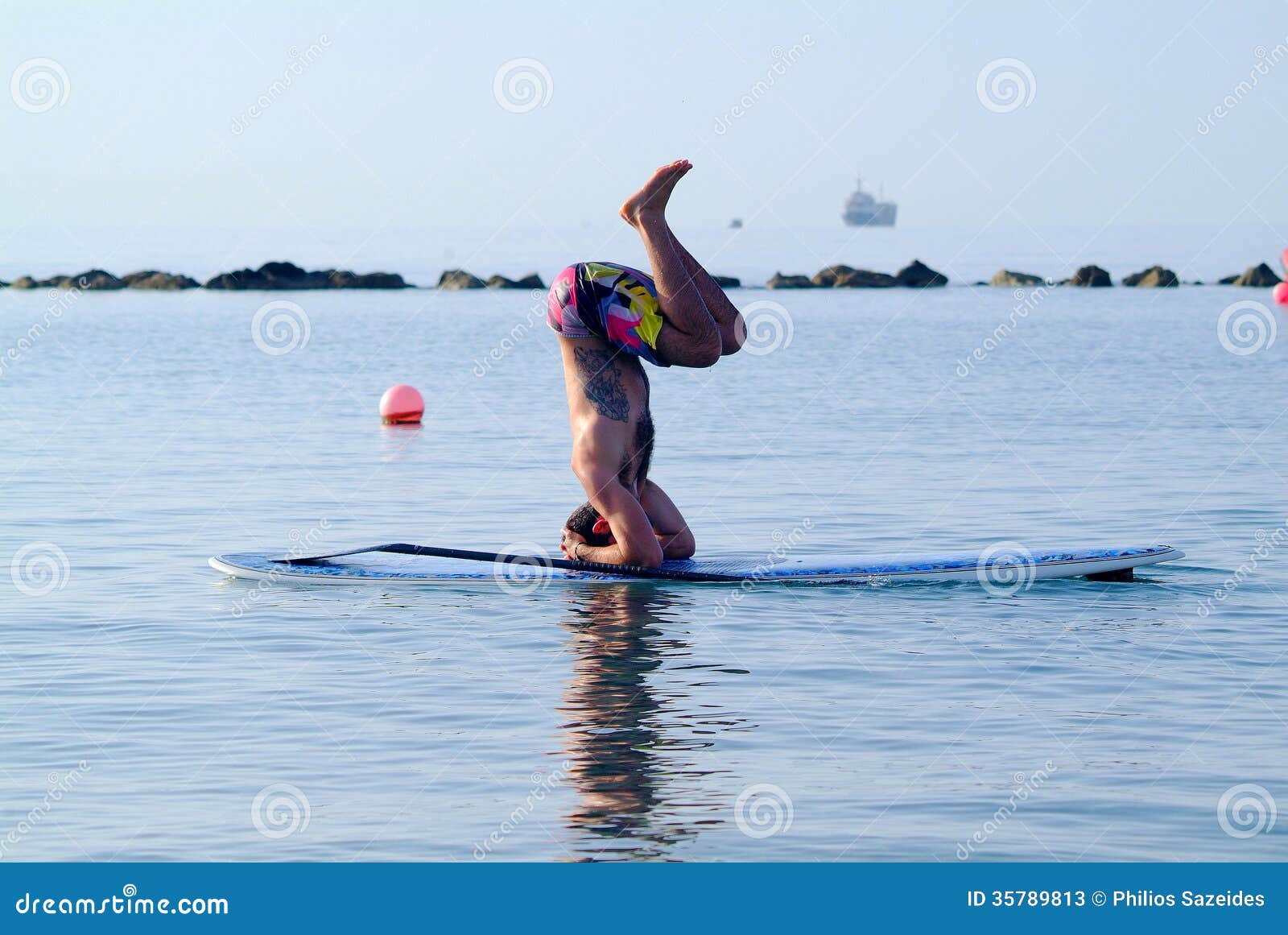 Headstand on Stand Up Paddle Board Stock Image Image of board, male