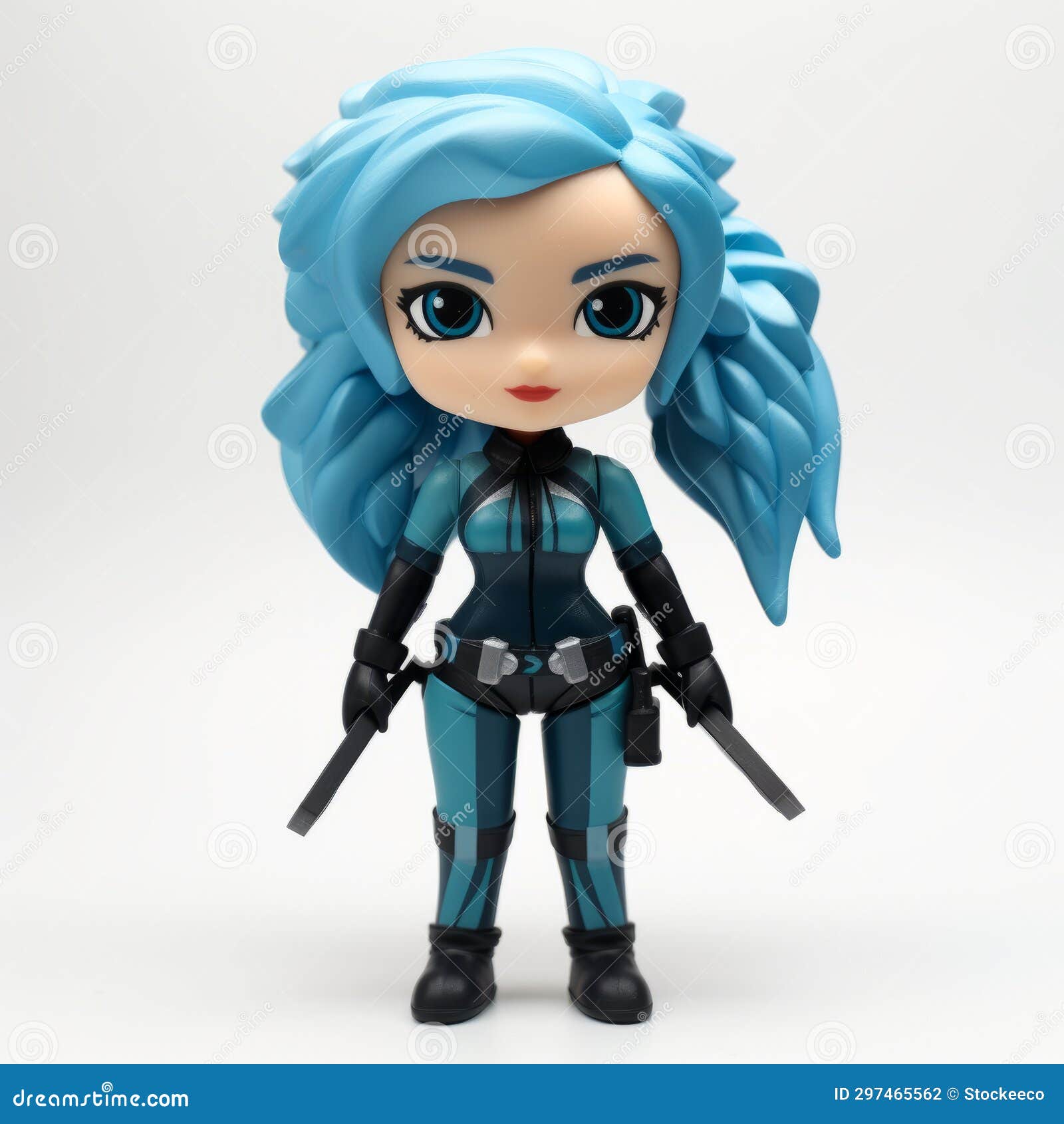 kawaii blue and black action figure - detailed vinyl toy