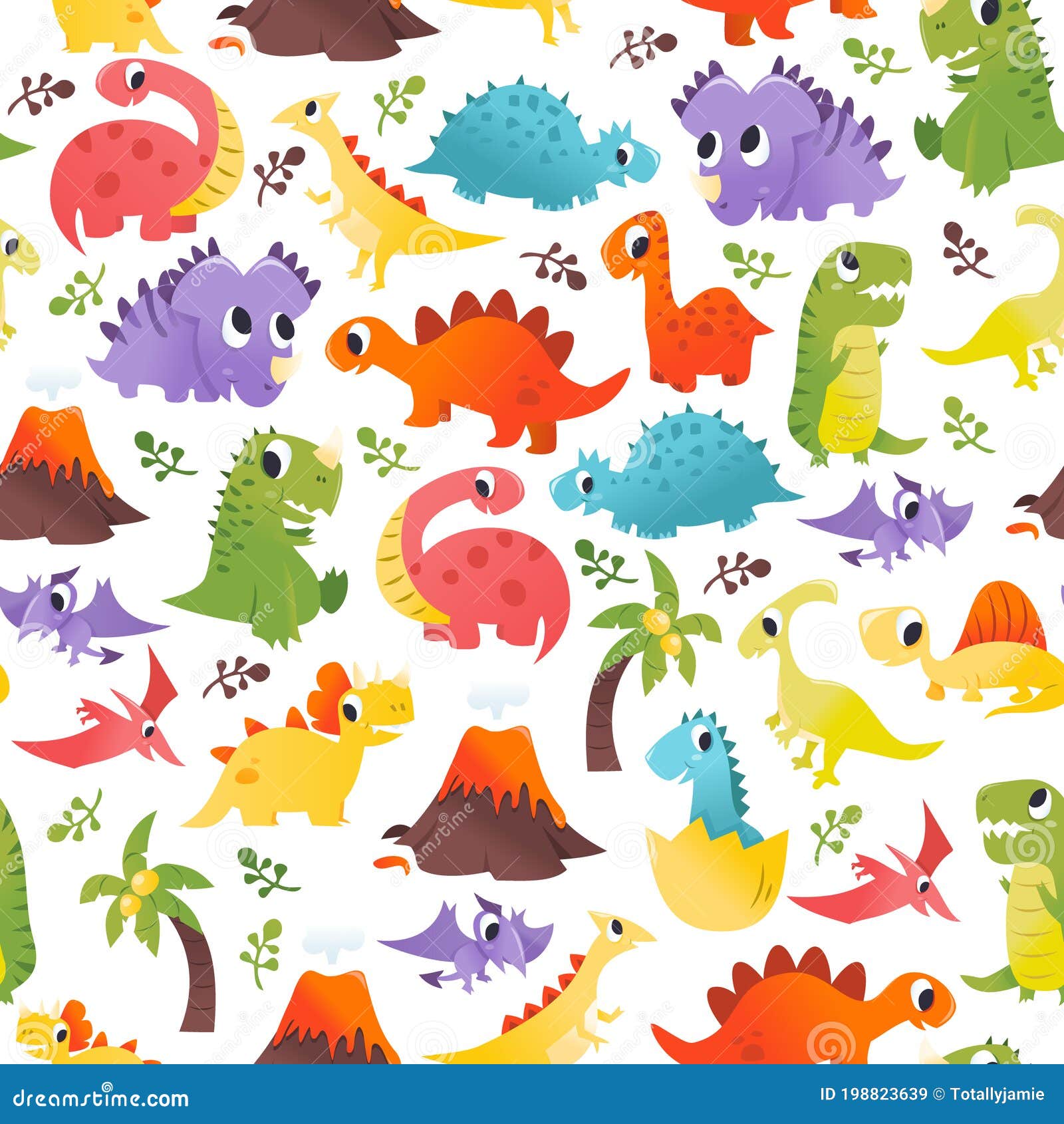 Super Cute Cartoon Dinosaurs Seamless Pattern Background Stock Vector -  Illustration of baby, colorful: 198823639