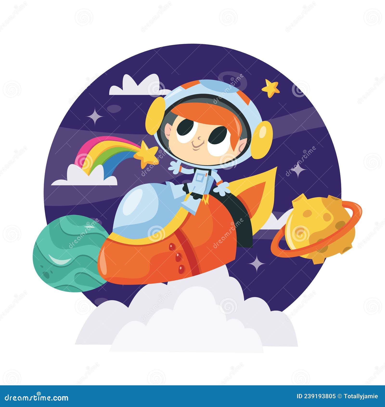 Super Cute Cartoon Space Adventure Astronaut Boy Rocket Stock Vector -  Illustration of transportation, star: 239193805