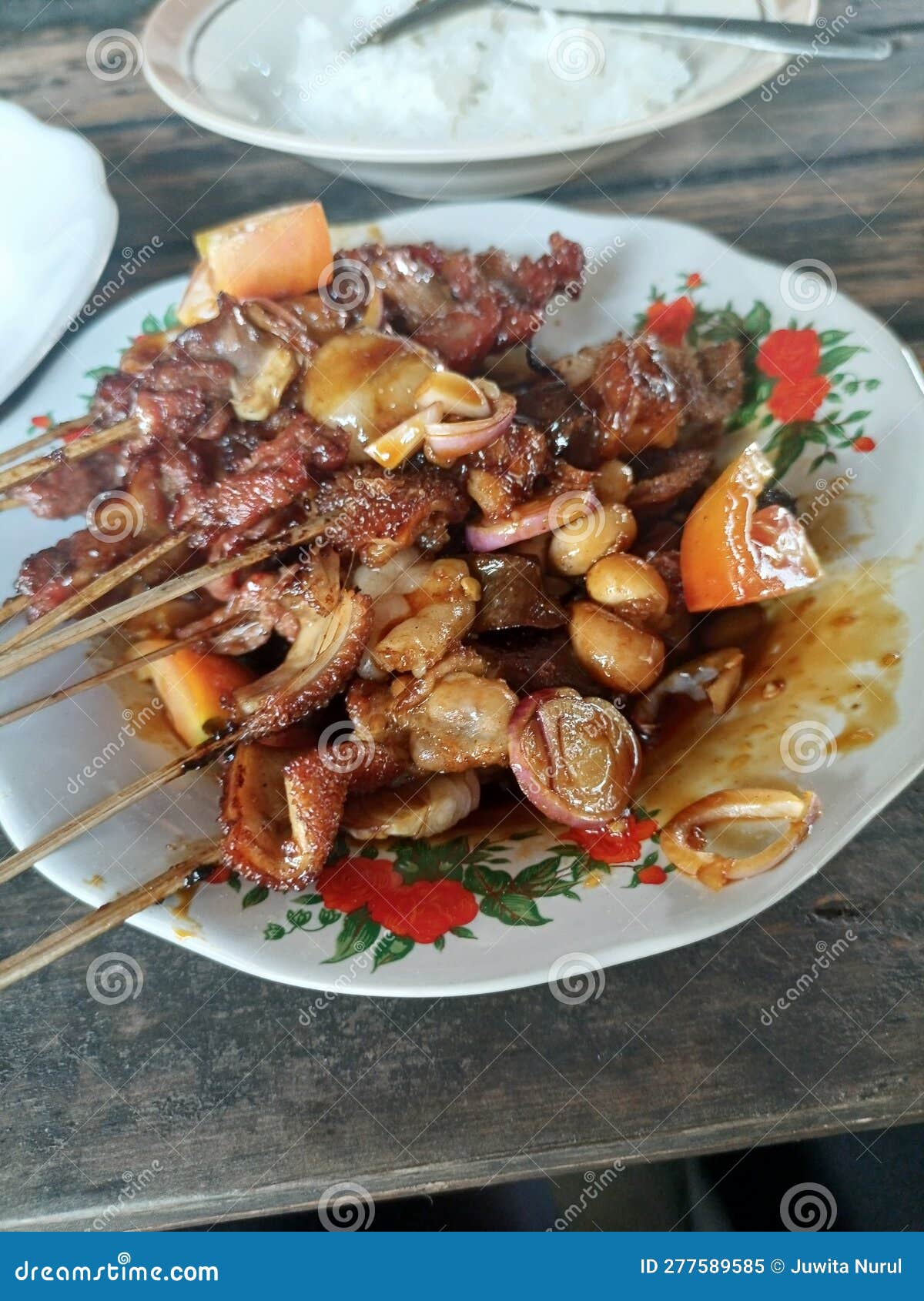 Raw Goat Satay, Lamb Satay, Lamb Or Meat Goat Satay In Grilling Place