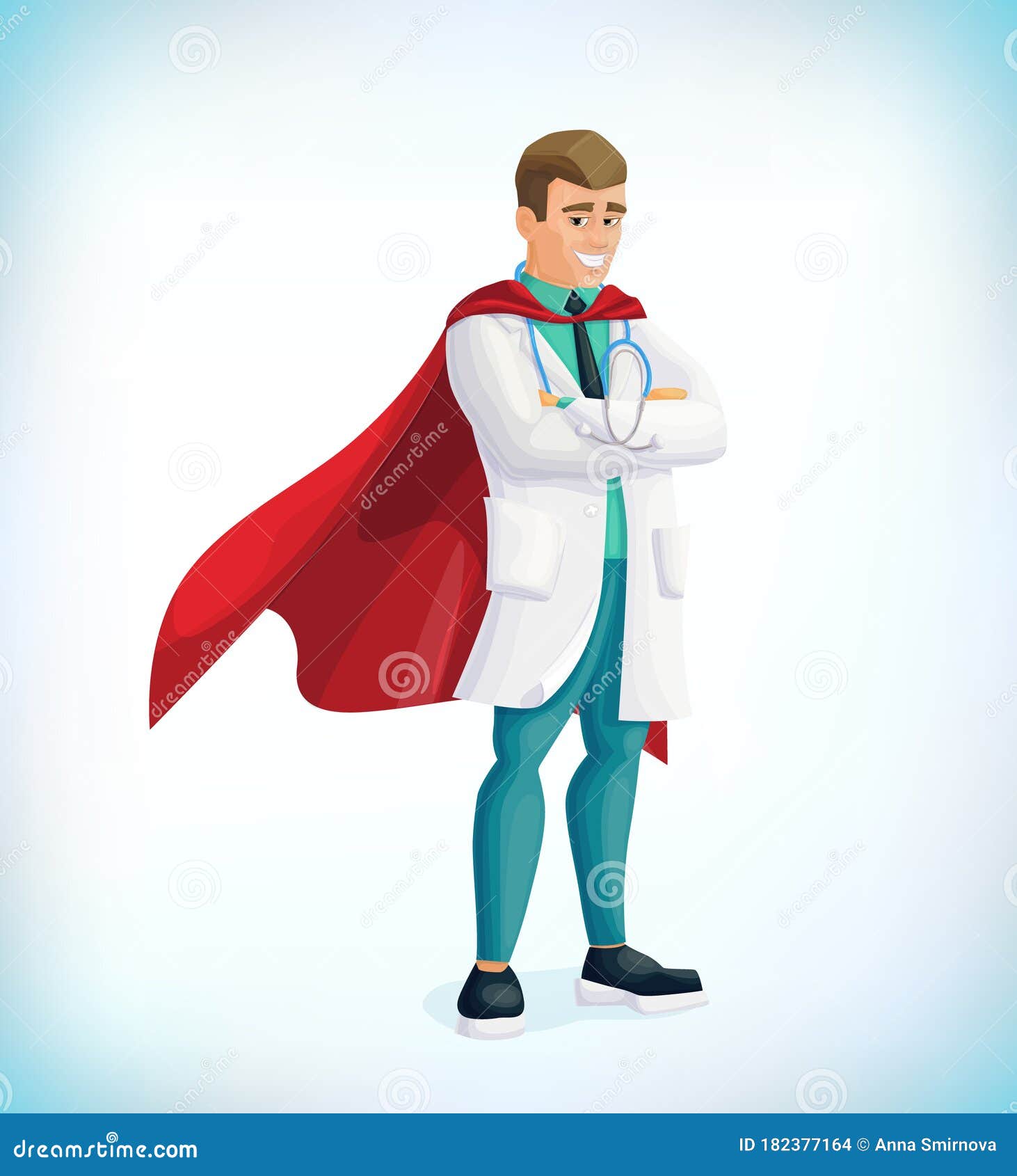 Super Doctor Cartoon Character. Superhero Doctor with Hero Cloaks