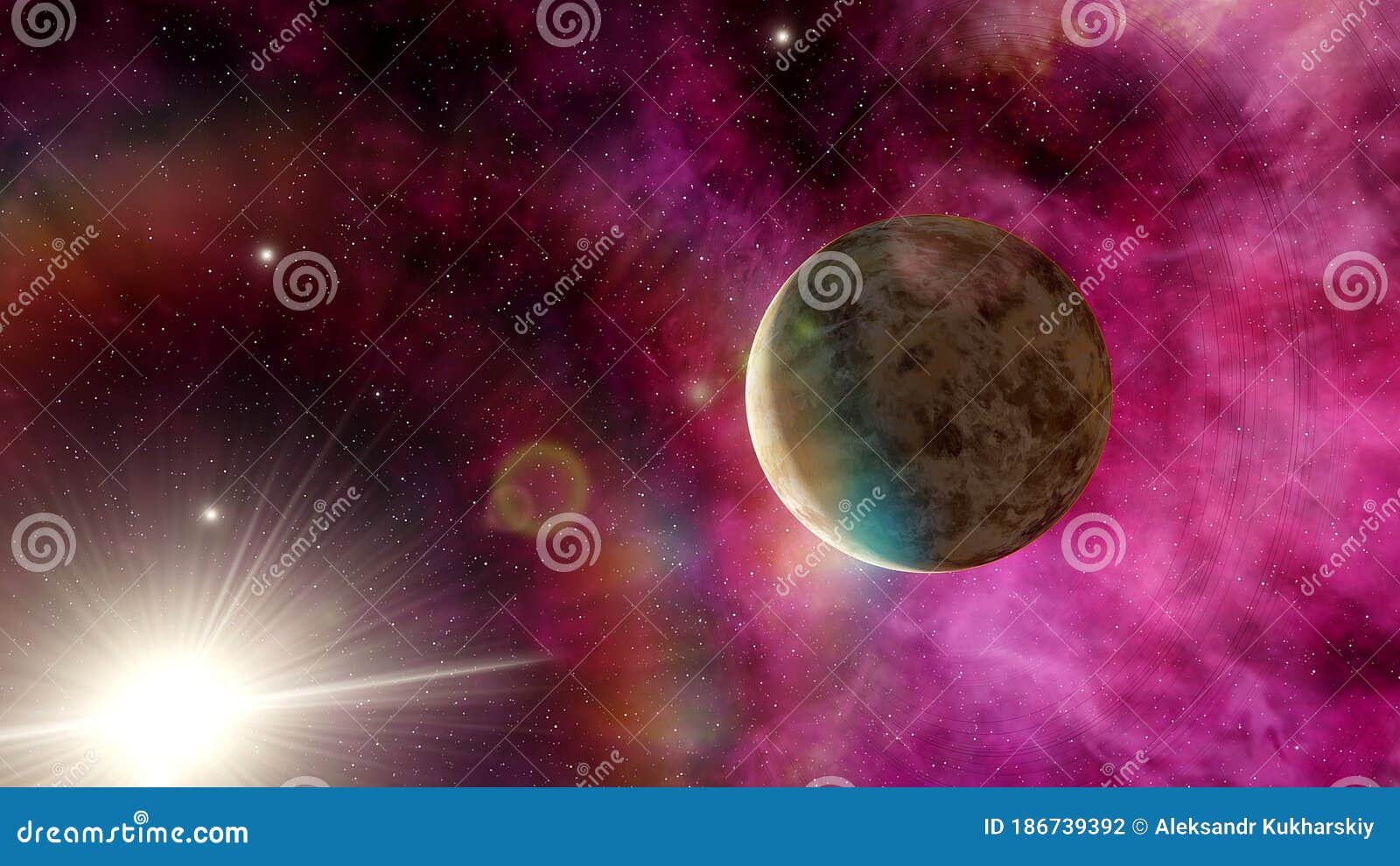 super-earth planet, realistic exoplanet, planet suitable for colonization, earth-like planet in far space, planets background 3d r