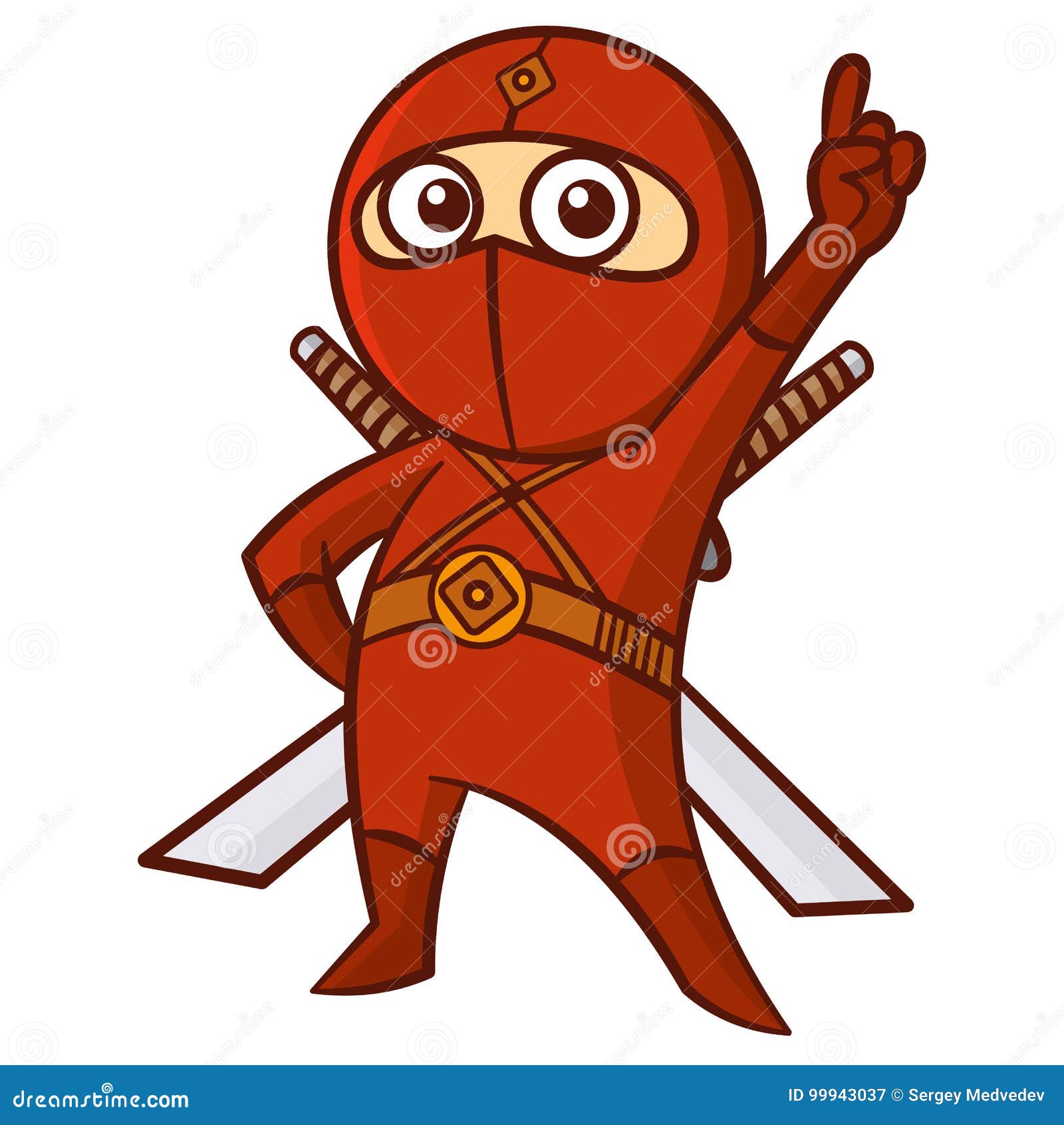 Ilustração de desenho animado de ninja em traje de diabo vermelho