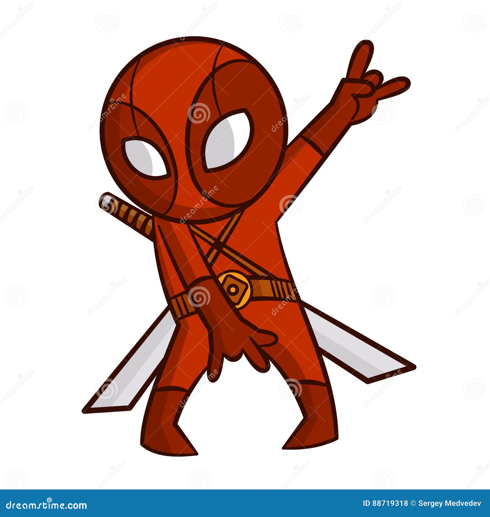 Ilustração de desenho animado de ninja em traje de diabo vermelho