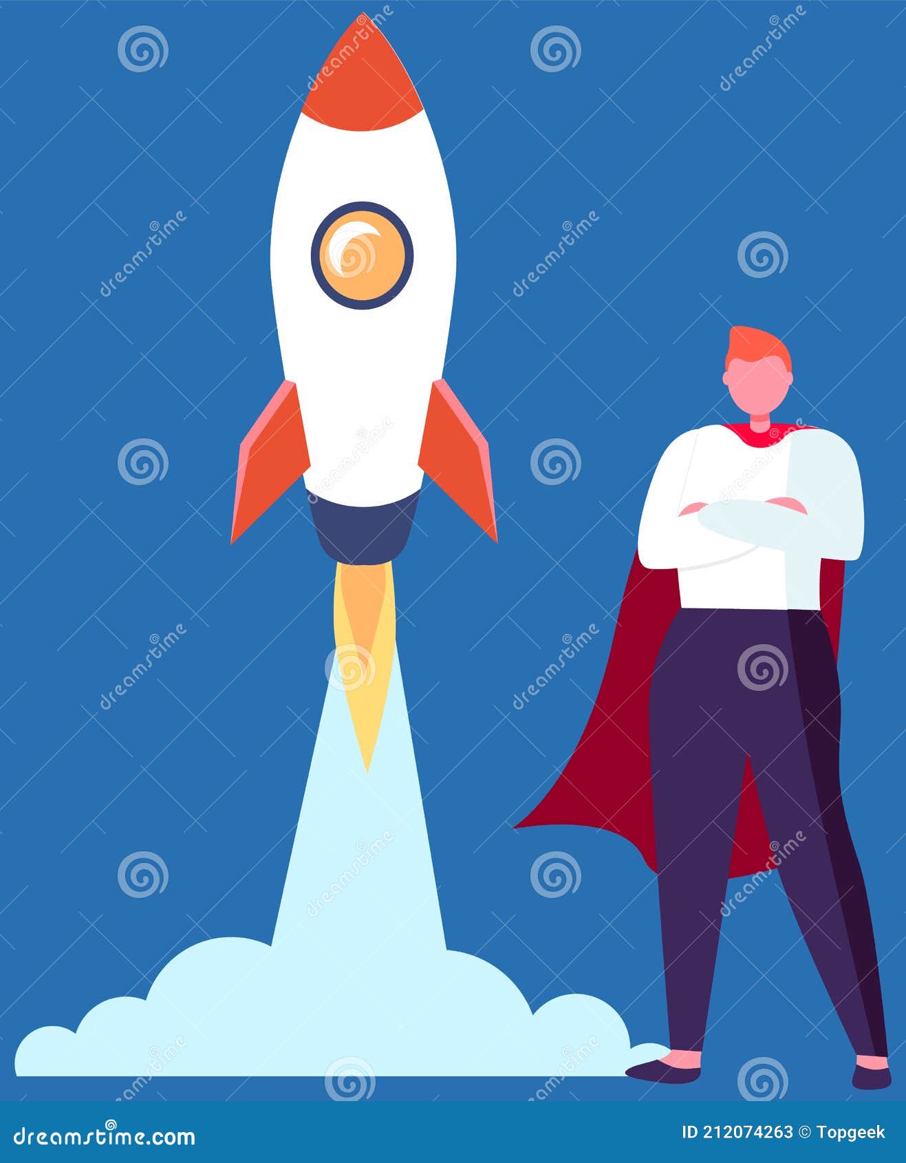 Super Hero Business Man Standing in Red Cloak Near the Rocket Ready To Take Off on Blue Background Stock Vector - Illustration of challenge, cartoon: 212074263 Super Hero Business Man Standing in Red Cloak Near the Rocket Ready To Take Off on Blue Background Stock Vector - Illustration of challenge, cartoon: 212074263