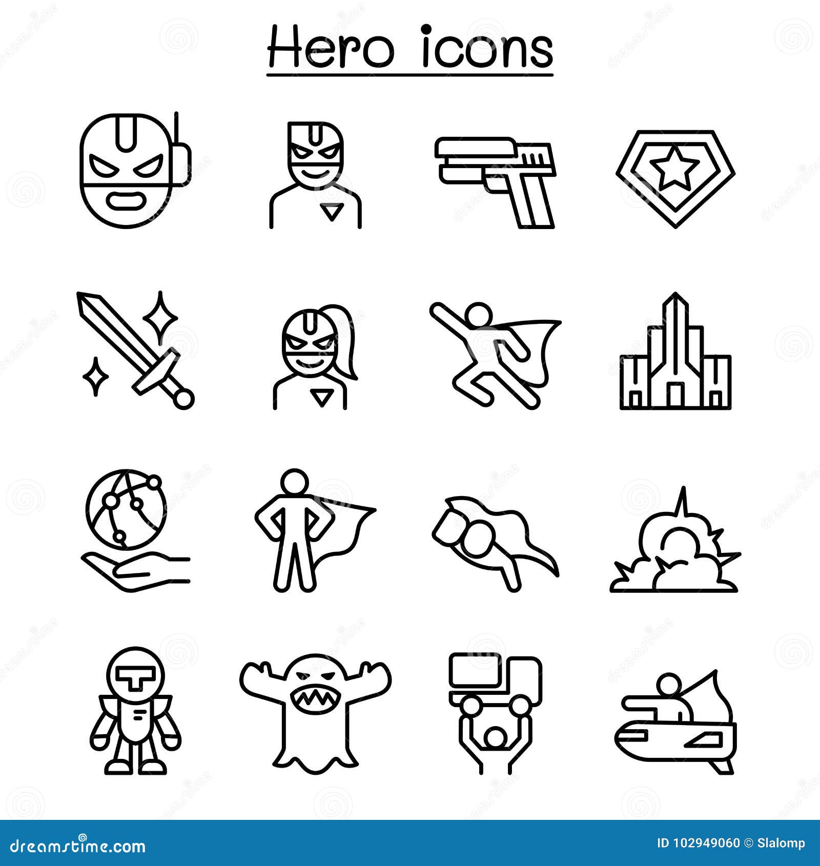 super hero icon set in thin line style