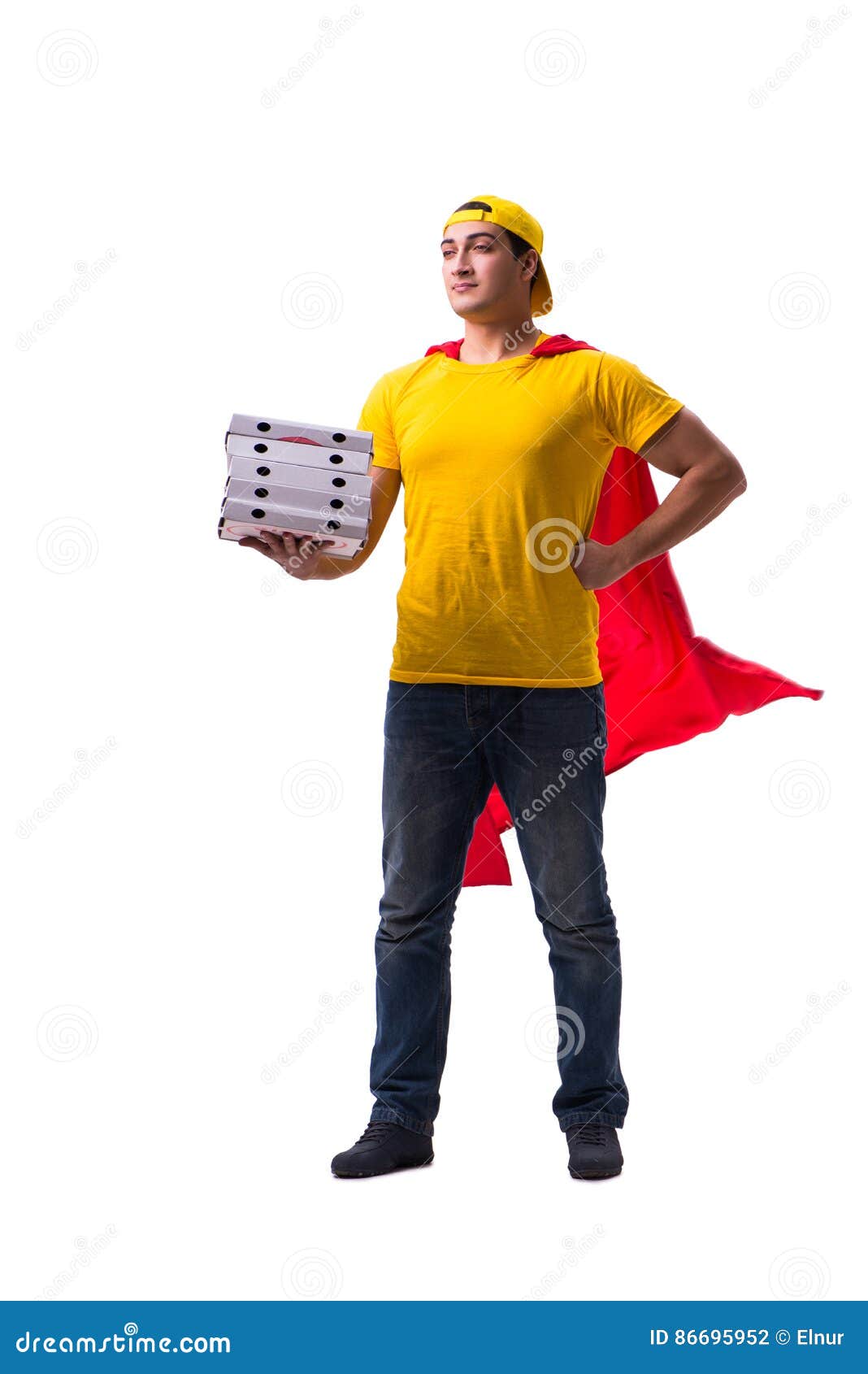 The Super Hero Pizza Delivery Guy Isolated on White Stock Photo - Image ...