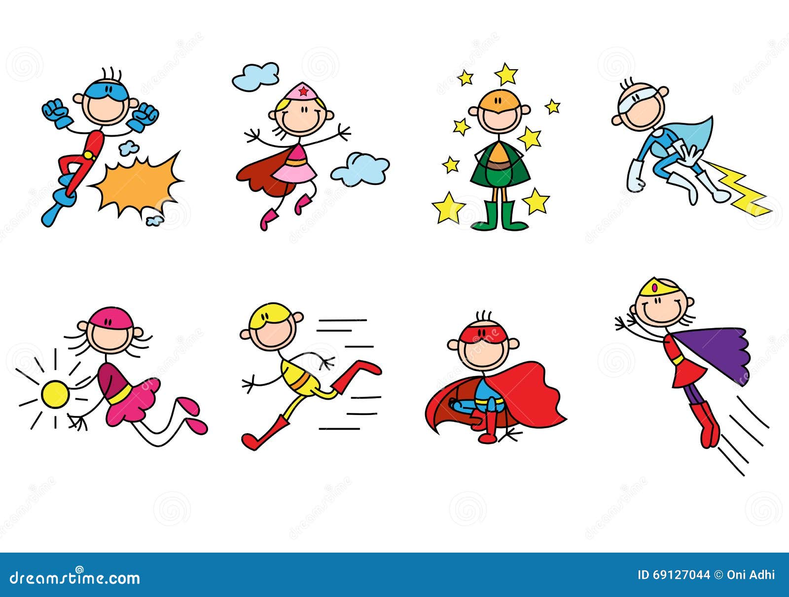 Super Hero Stick Figures Stock Illustrations - 5 Super Hero Stick F...