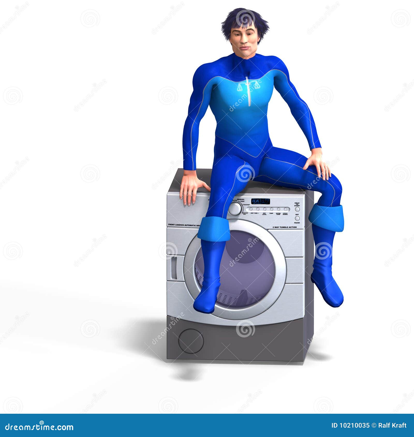Super Hero on a Washing Machine Stock Illustration Illustration of