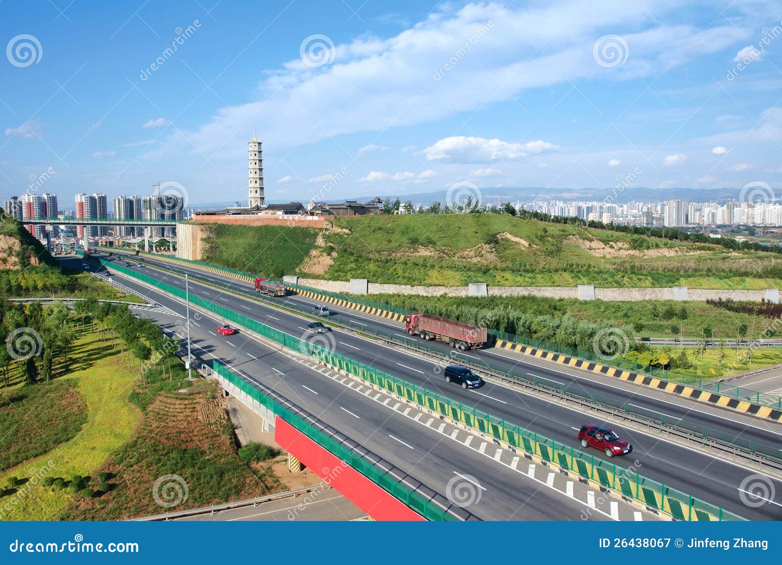 Super highway stock image. Image of buildings, cars, pagoda 26438067
