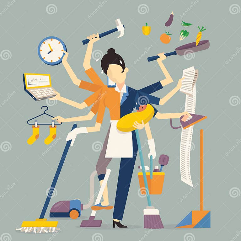 Super mom stock vector. Illustration of cooking, dustpan - 68742583
