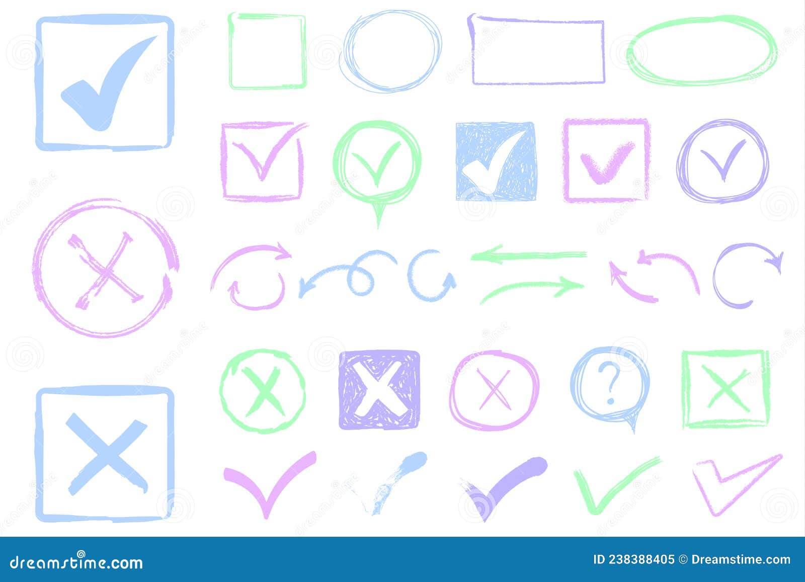 Doodle Check Mark, Checkmarks, Crosses Hand Drawn. Stock Vector ...