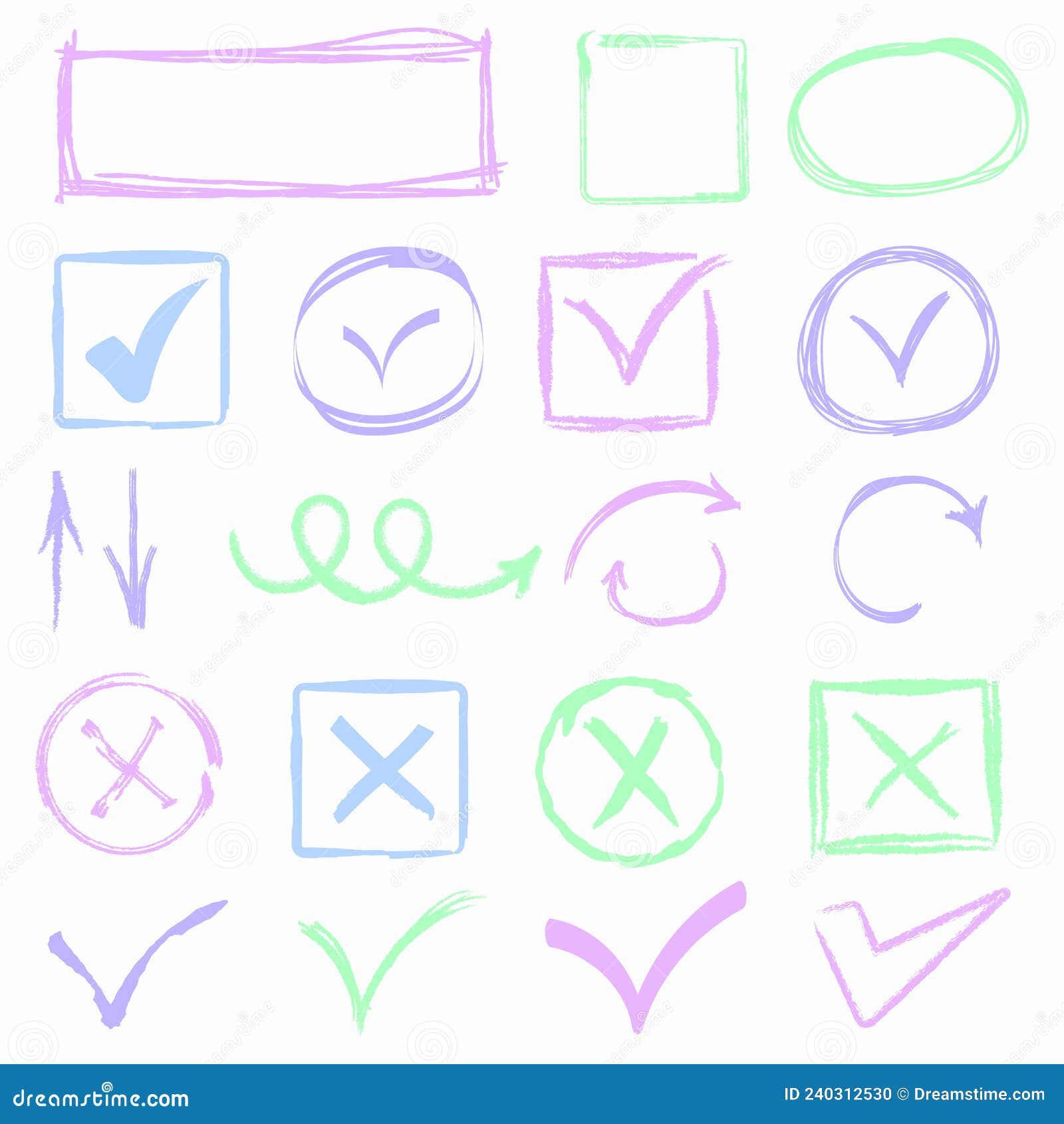 Doodle Check Mark, Checkmarks, Crosses Hand Drawn. Stock Vector ...