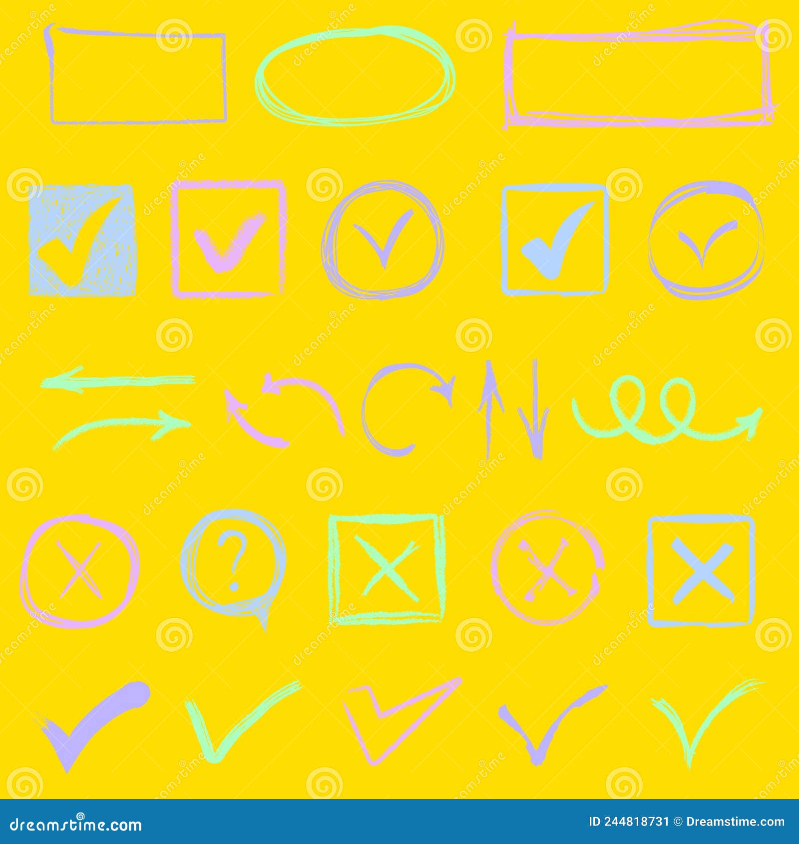 Doodle Check Mark, Checkmarks, Crosses Hand Drawn. Stock Vector ...
