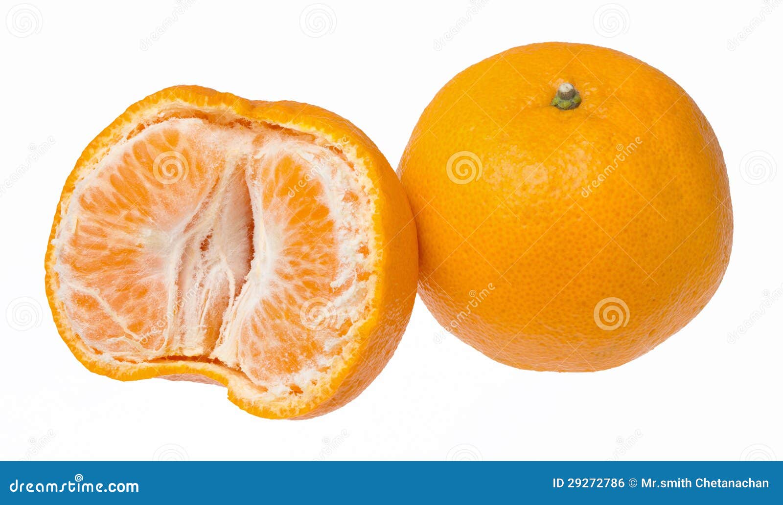 Whole Ponkan Tangerine And One Peeled In Segments On A Plate Isolated
