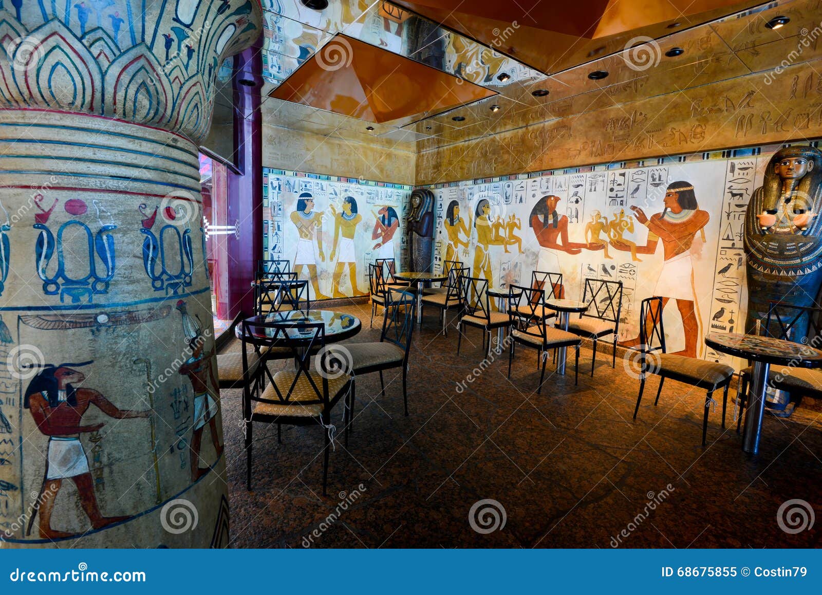 Superb Cafe with Walls Painted in Egyptian Style Stock Image Image of