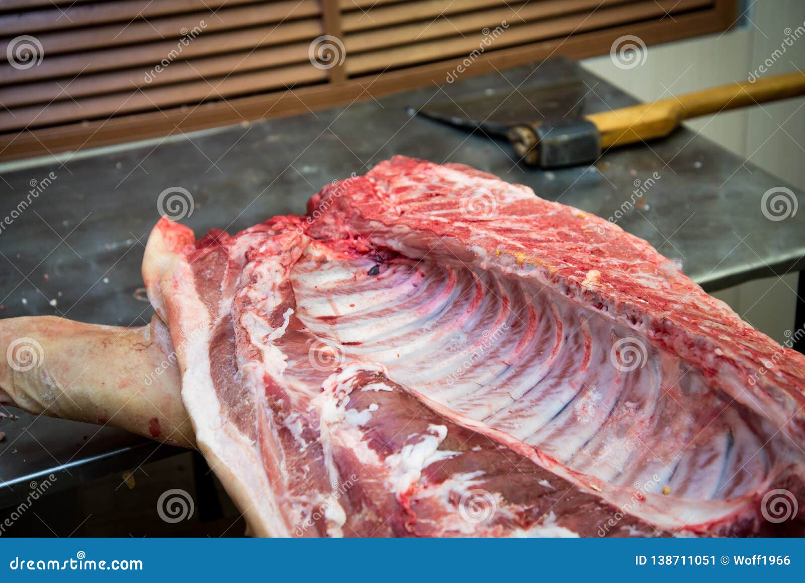 Superb Raw Juicy Pork Meat From The Counter Lose Up Cross Section Of A Piece Of Raw Pork Meat In A Organic Market Stock Image Image Of Background Farm