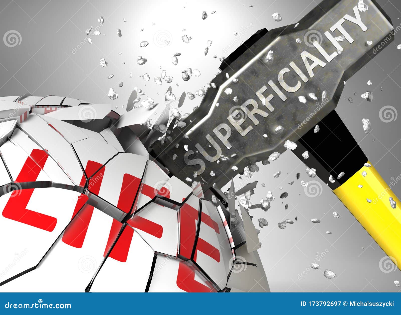 superficiality and destruction of health and life - ized by word superficiality and a hammer to show negative aspect of