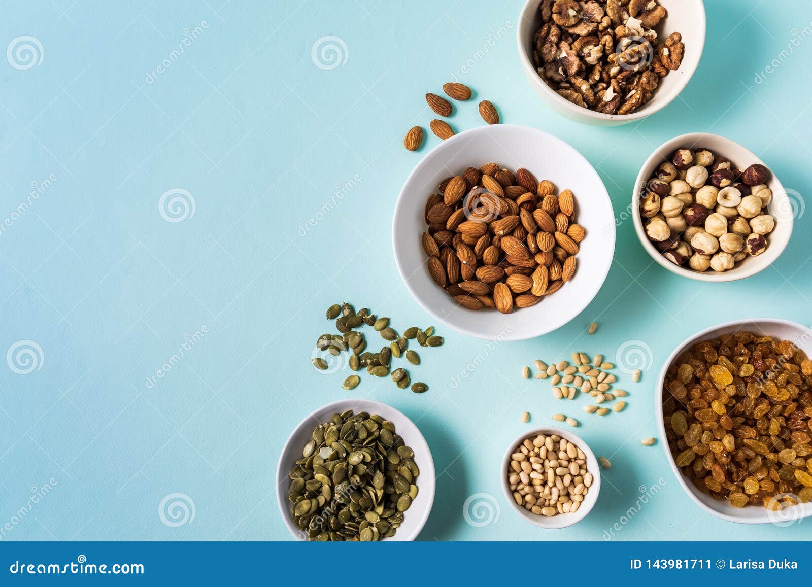 Superfoods in Bowls on Blue Background Stock Image Image of nature