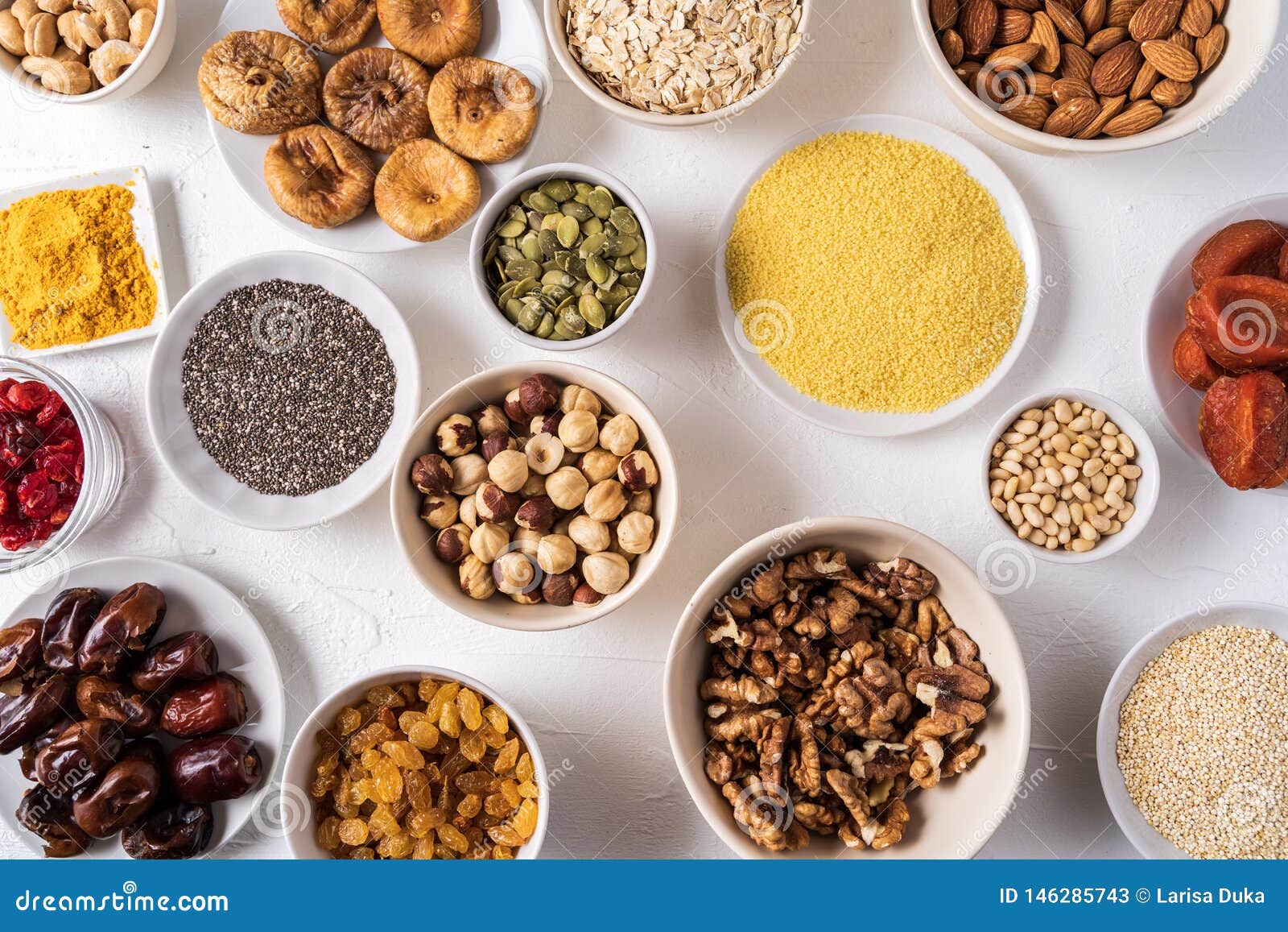 Superfoods in Bowls on White Background Stock Image Image of