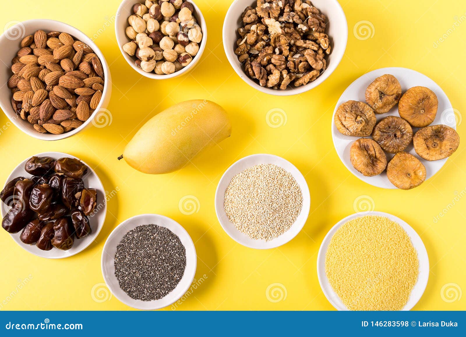 Superfoods in Bowls on Yellow Background Stock Photo Image of chia