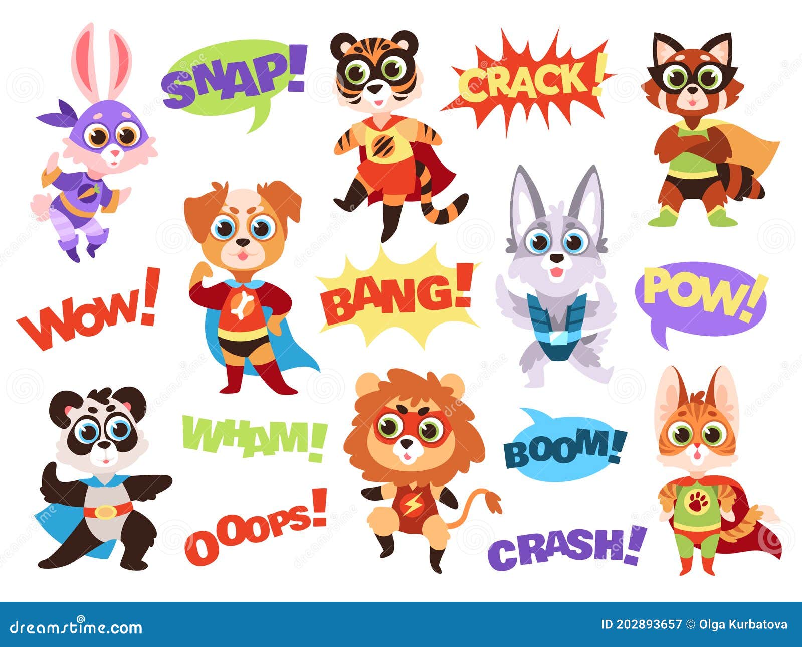Superhero Animals. Funny Kids Zoo Heroes with Capes and Masks, Comic Whoops  Speech Bubbles, Lion and Wolf, Dog and Tiger Stock Vector - Illustration of  mask, nursery: 202893657