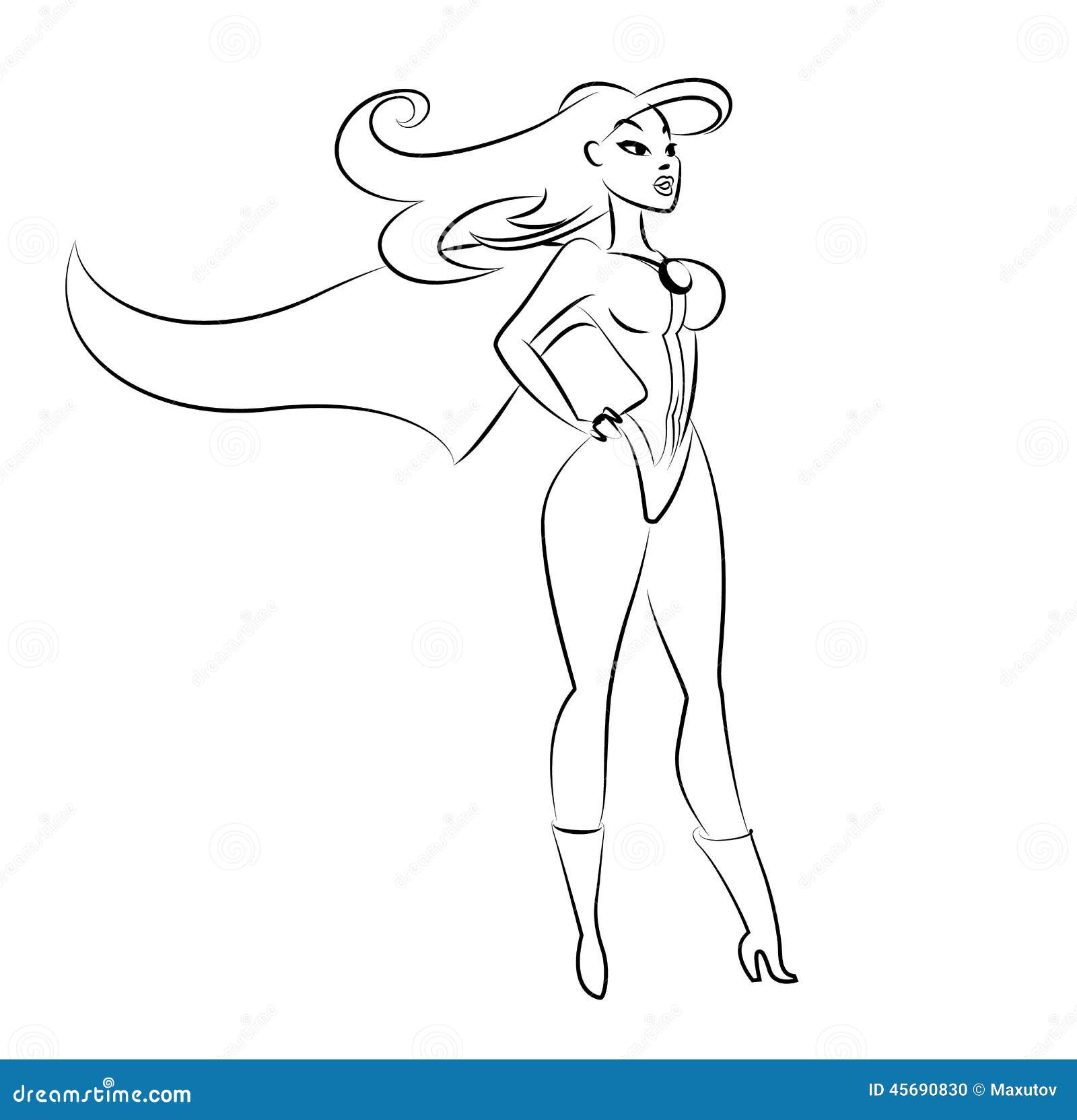 Superhero girl Outline Drawing Images, Pictures