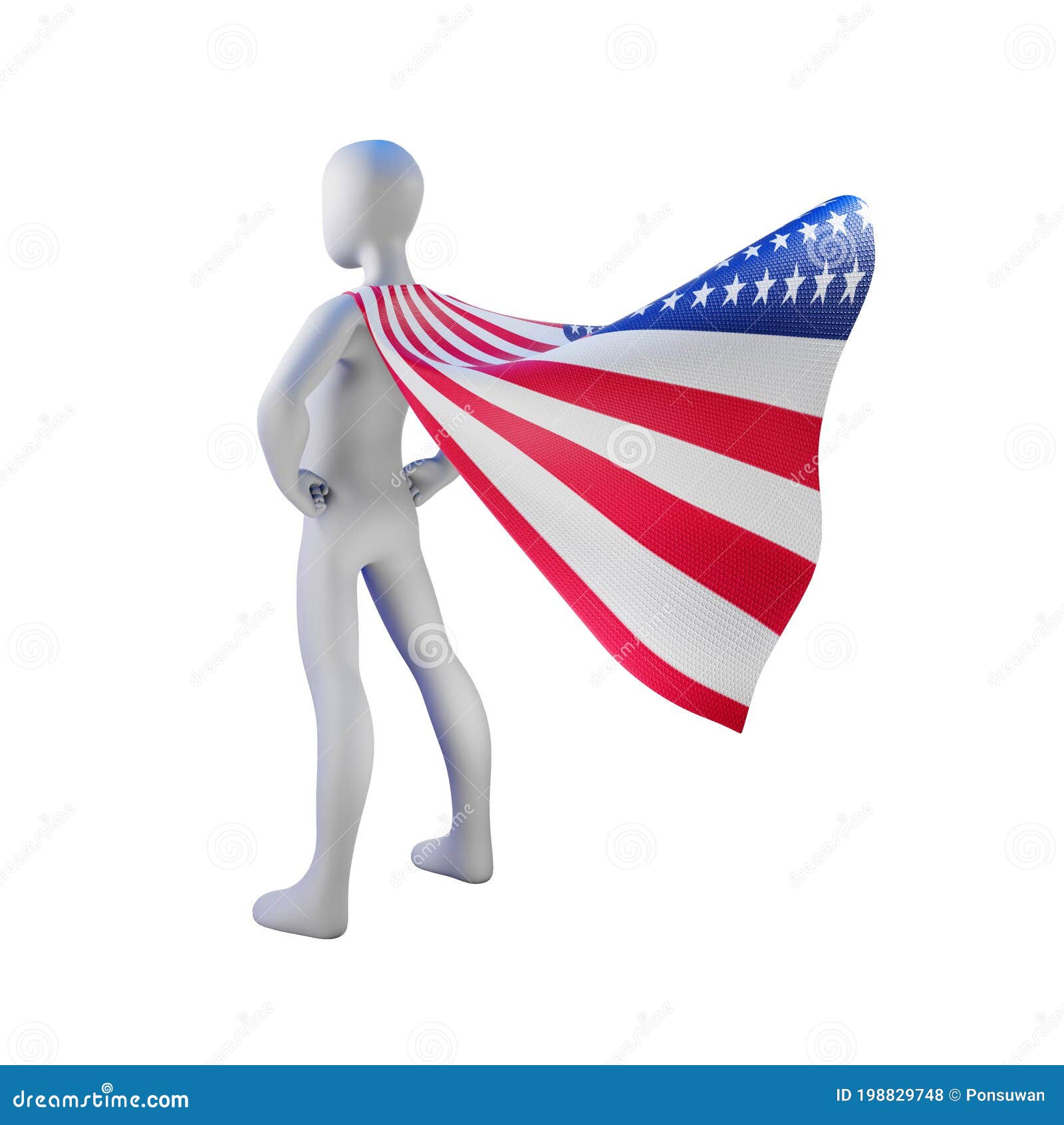 superhero 3d render with united states nation cape