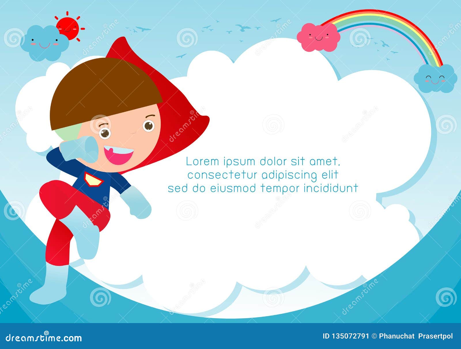 Superhero Kid on Background,Template for Advertising Brochure,your Text  ,Cute Little Superhero Children`s, Kids and Frame Stock Vector -  Illustration of hero, framevector: 135072791