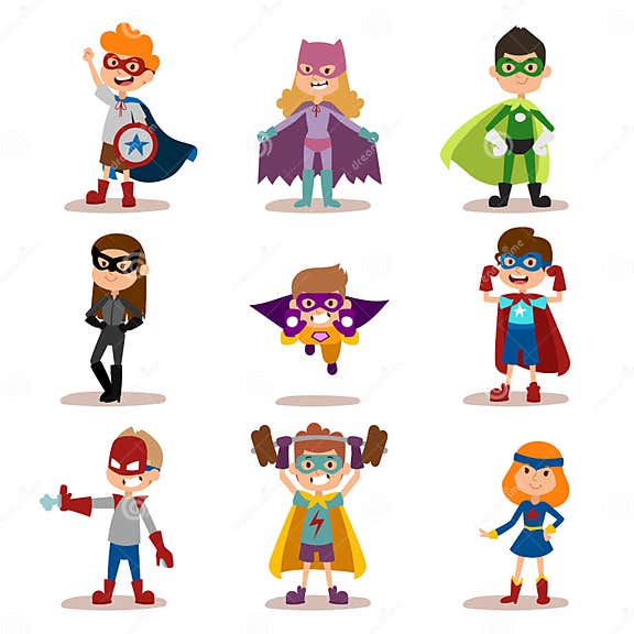 Superhero Kids Boys and Girls Cartoon Vector Stock Vector ...