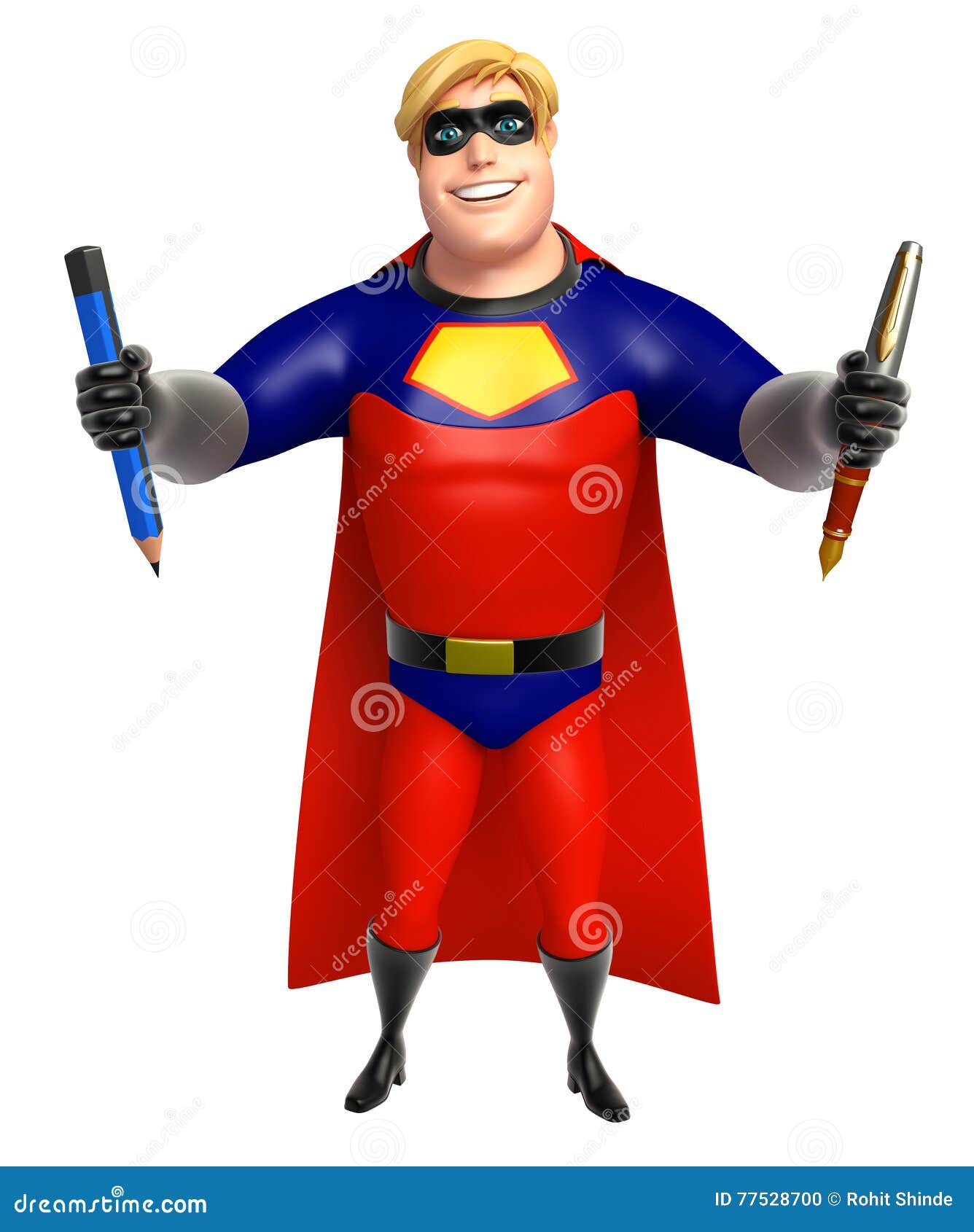 Superhero with Pen and Pencil Stock Illustration Illustration of