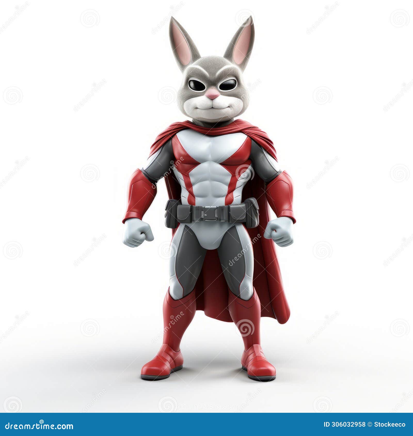 superhero rabbit 3d rendering - red and gray style