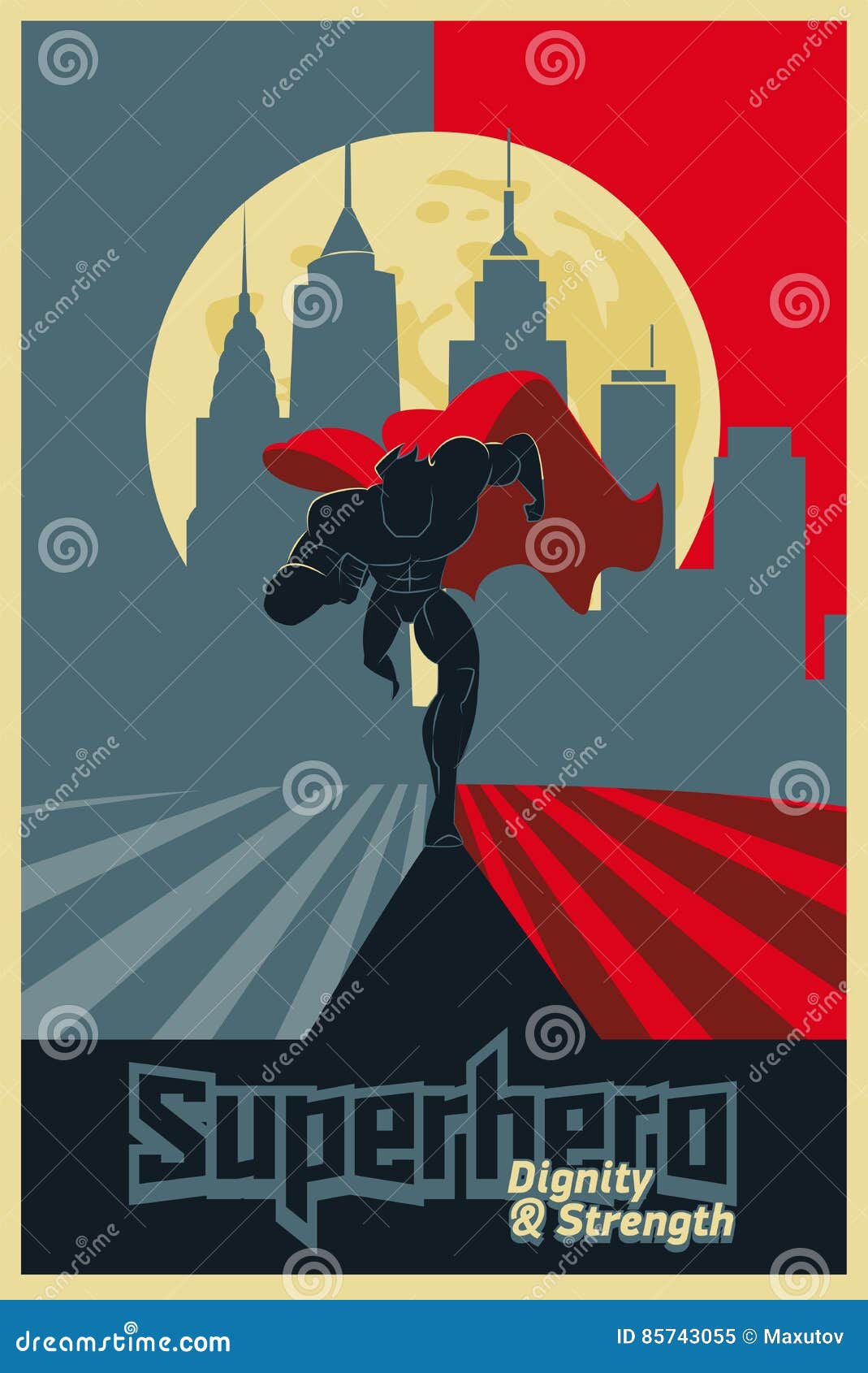 Opiate svag mental Superhero Run from the City. Blue and Red Graphic Poster Stock Vector -  Illustration of poster, defender: 85743055