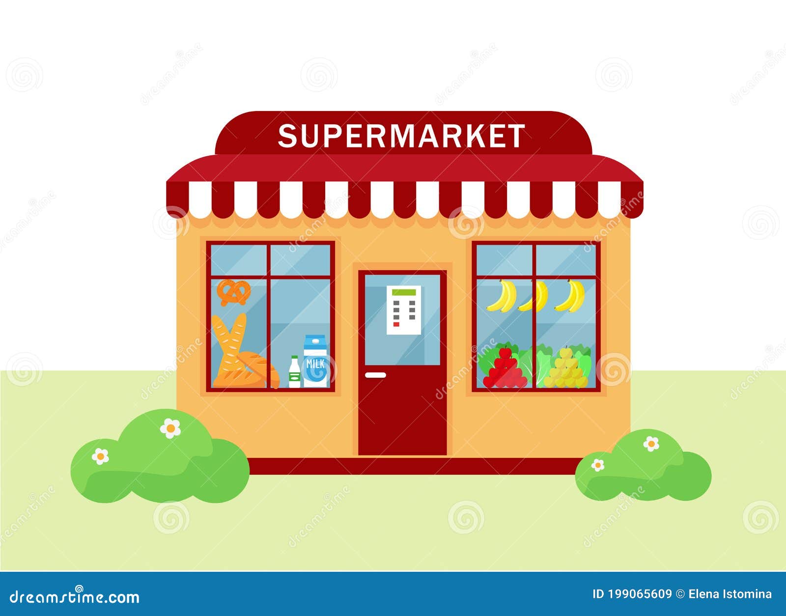 Supermarket Building Exterior on White Background. Stock Vector -  Illustration of cartoon, customer: 199065609